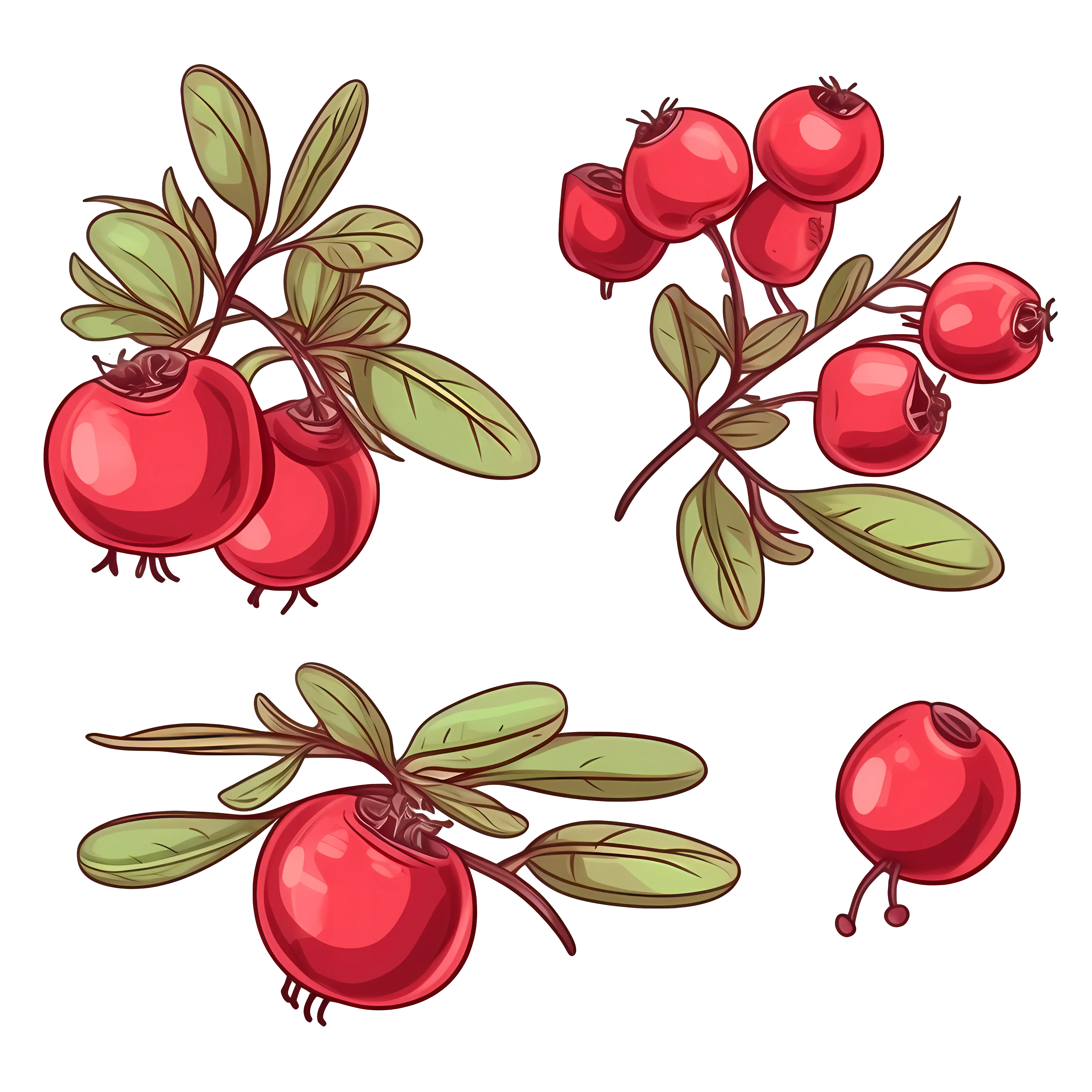 Cranberry plant illustration with berries and leaves