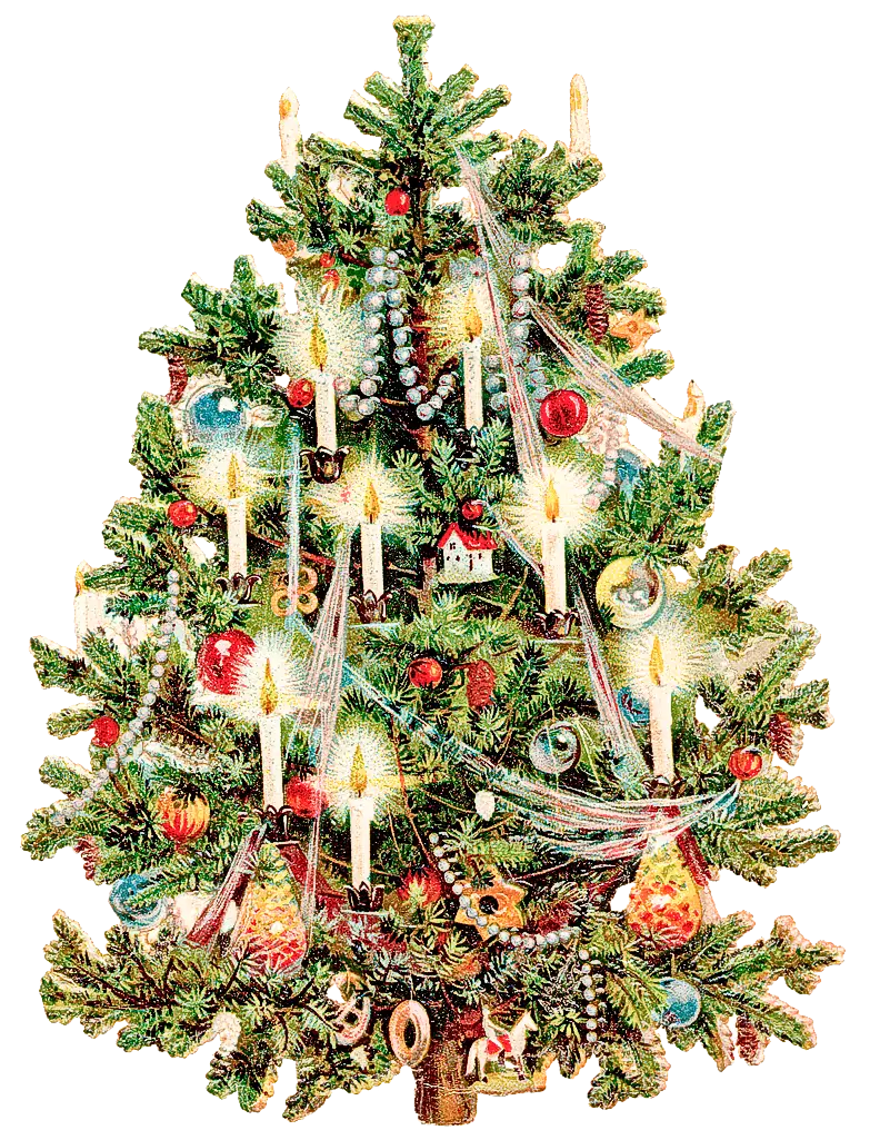 Decorated Christmas Tree with Candles and Ornaments