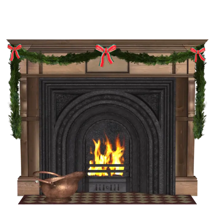 Festive Fireplace with Garlands and Fire