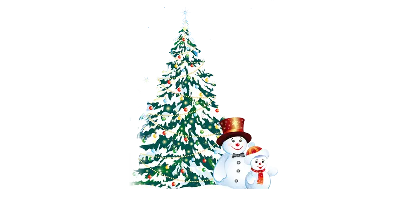 Snowman with Christmas Tree Illustration