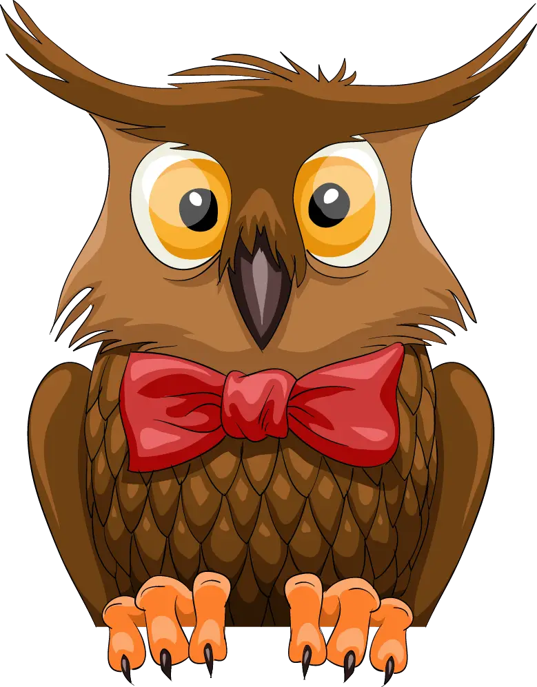 Cartoon Owl Wearing a Red Bow Tie