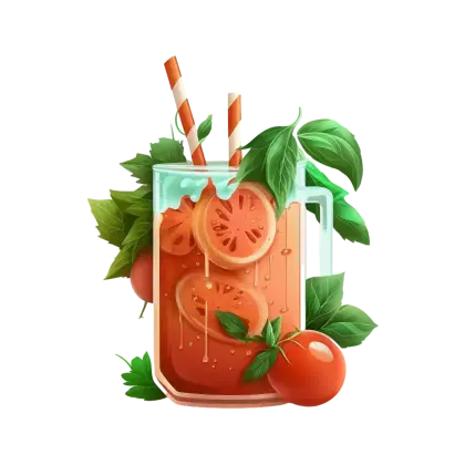 Glass of Tomato Juice with Green Leaves