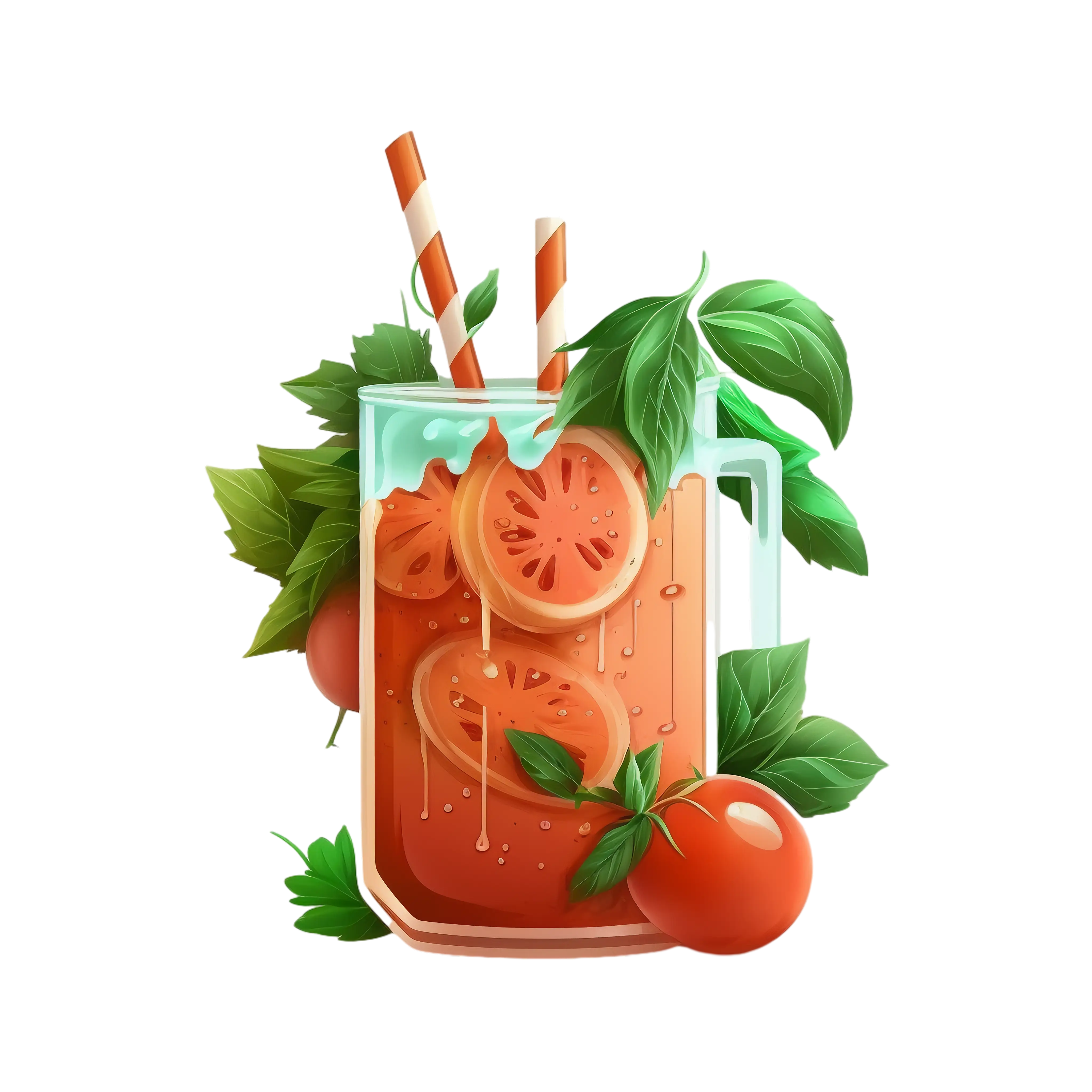 Glass of Tomato Juice with Green Leaves