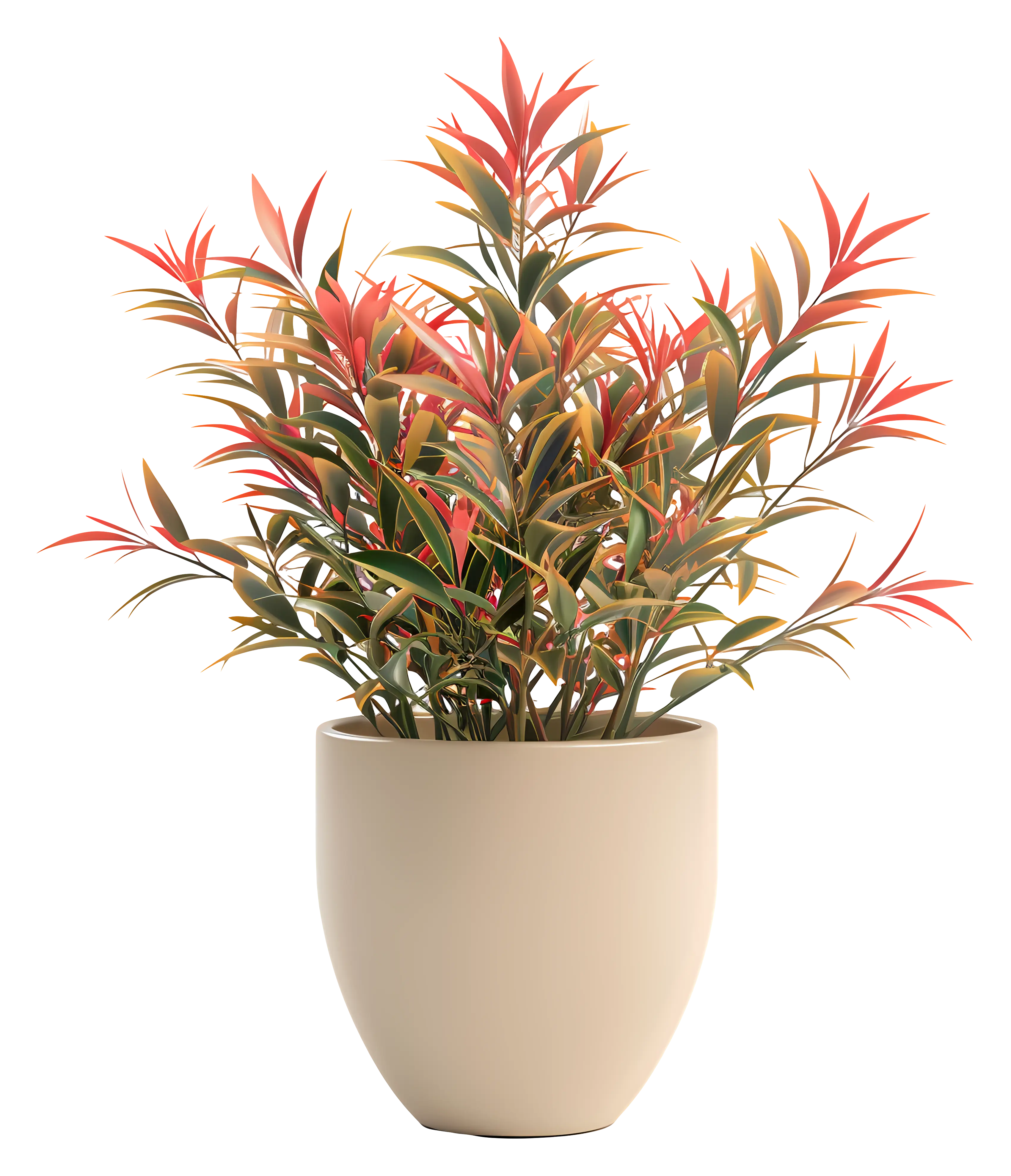 Potted Plant with Vivid Red Leaves
