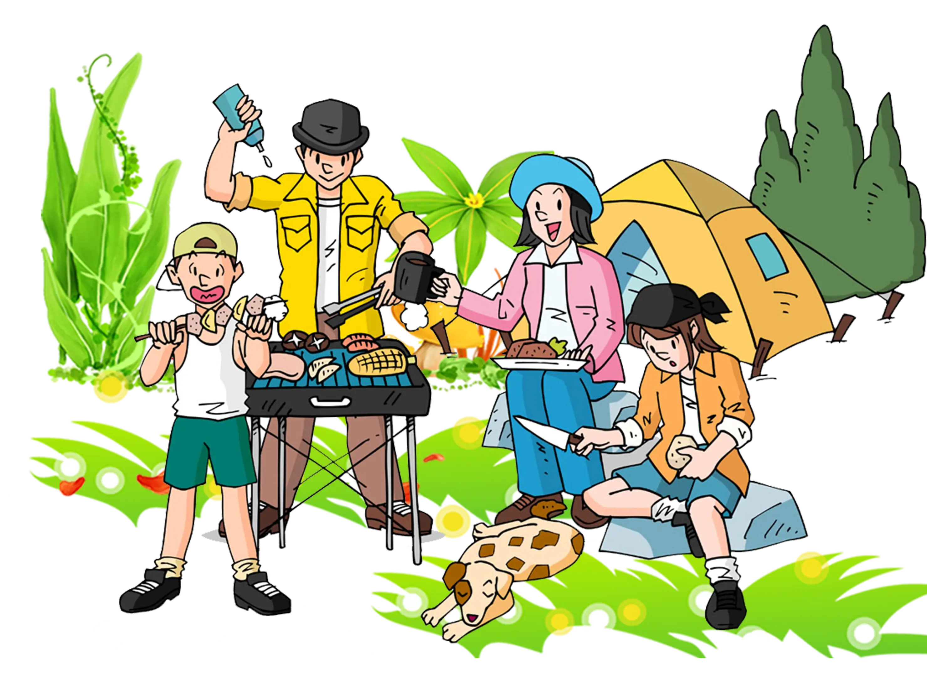 Family Camping with Barbecue