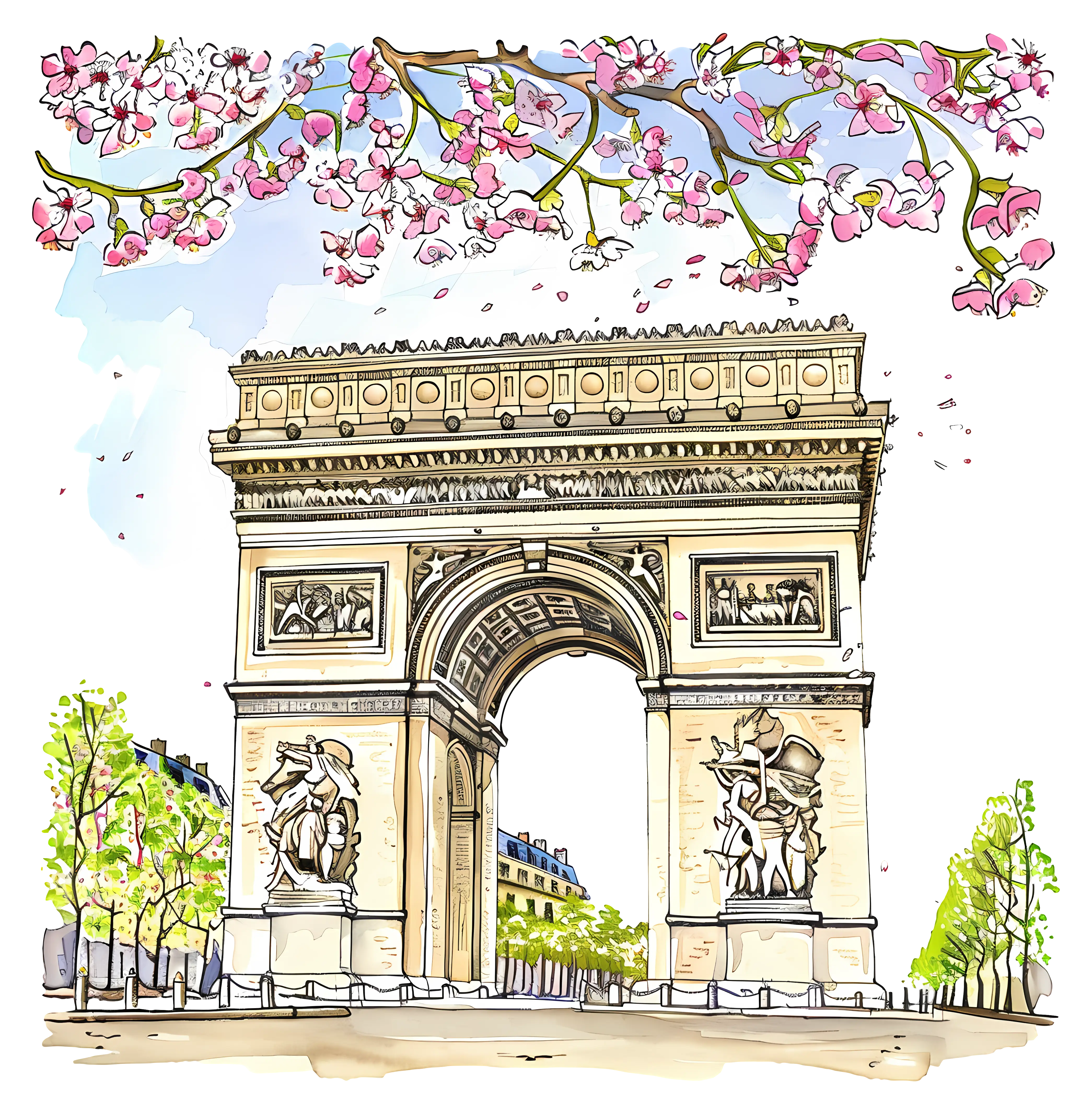 Arc de Triomphe with Cherry Blossoms