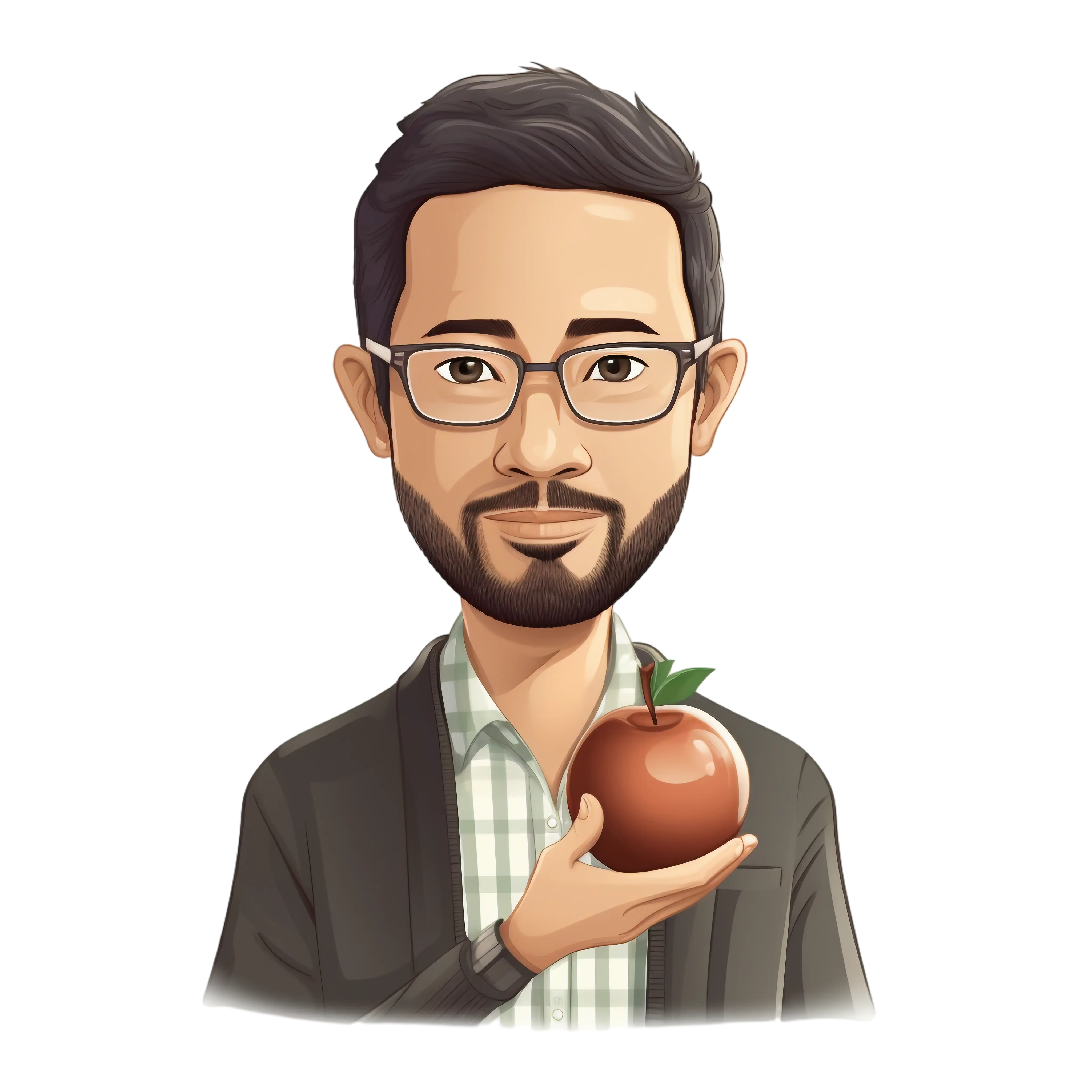 Illustrated Man Holding Red Apple