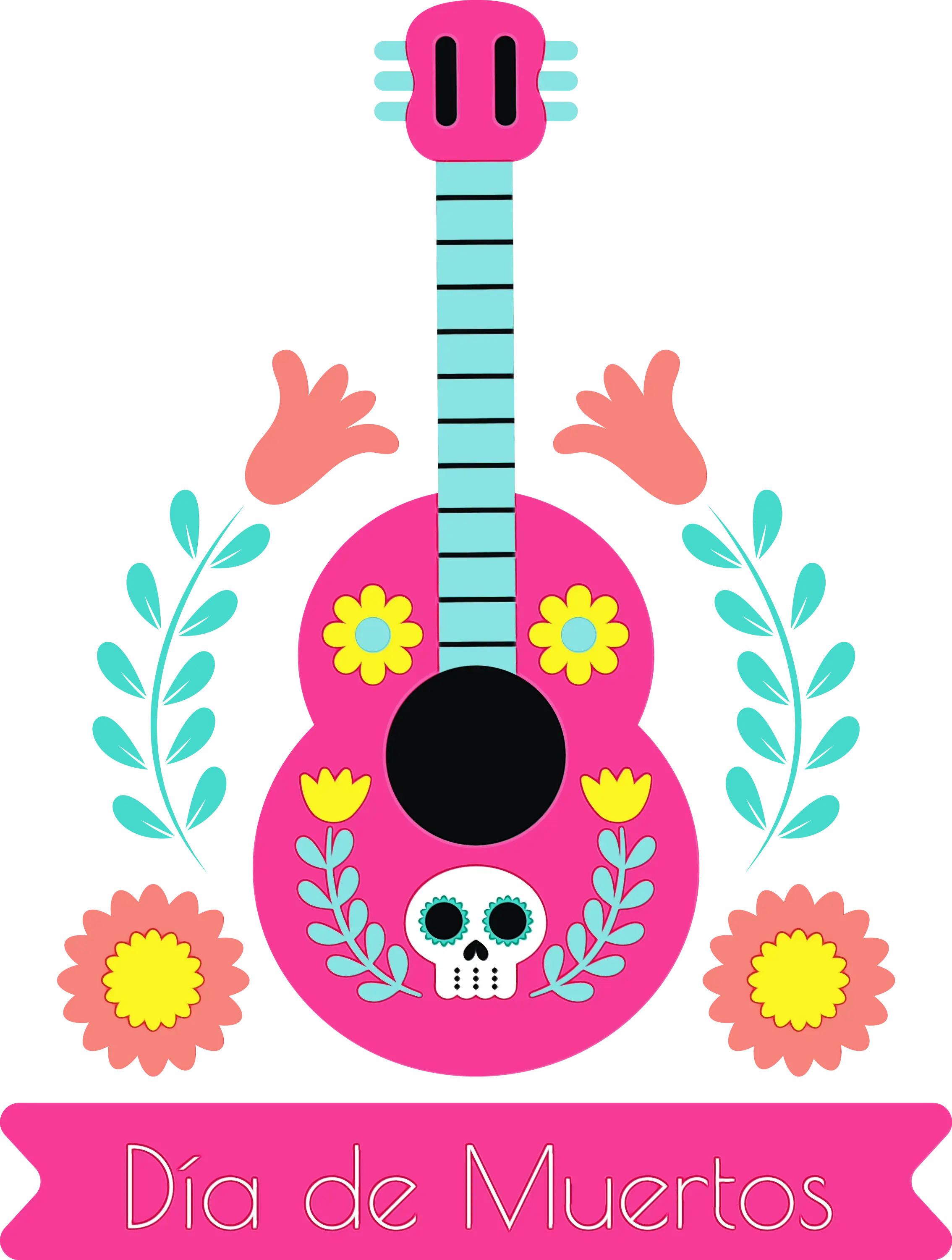 Magenta DÃ­a de Muertos Floral Guitar Design