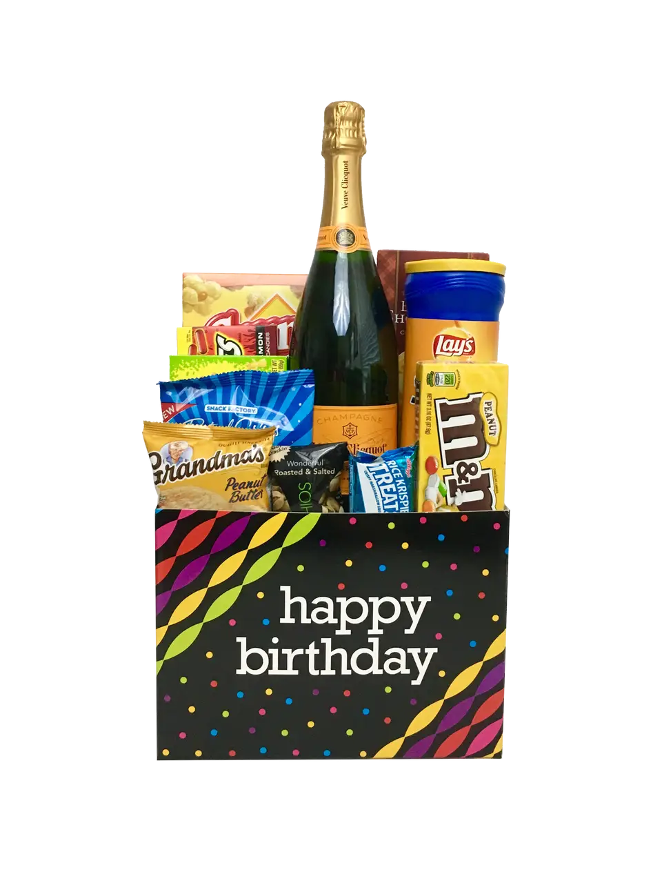 Birthday Gift Basket with Snacks and Champagne