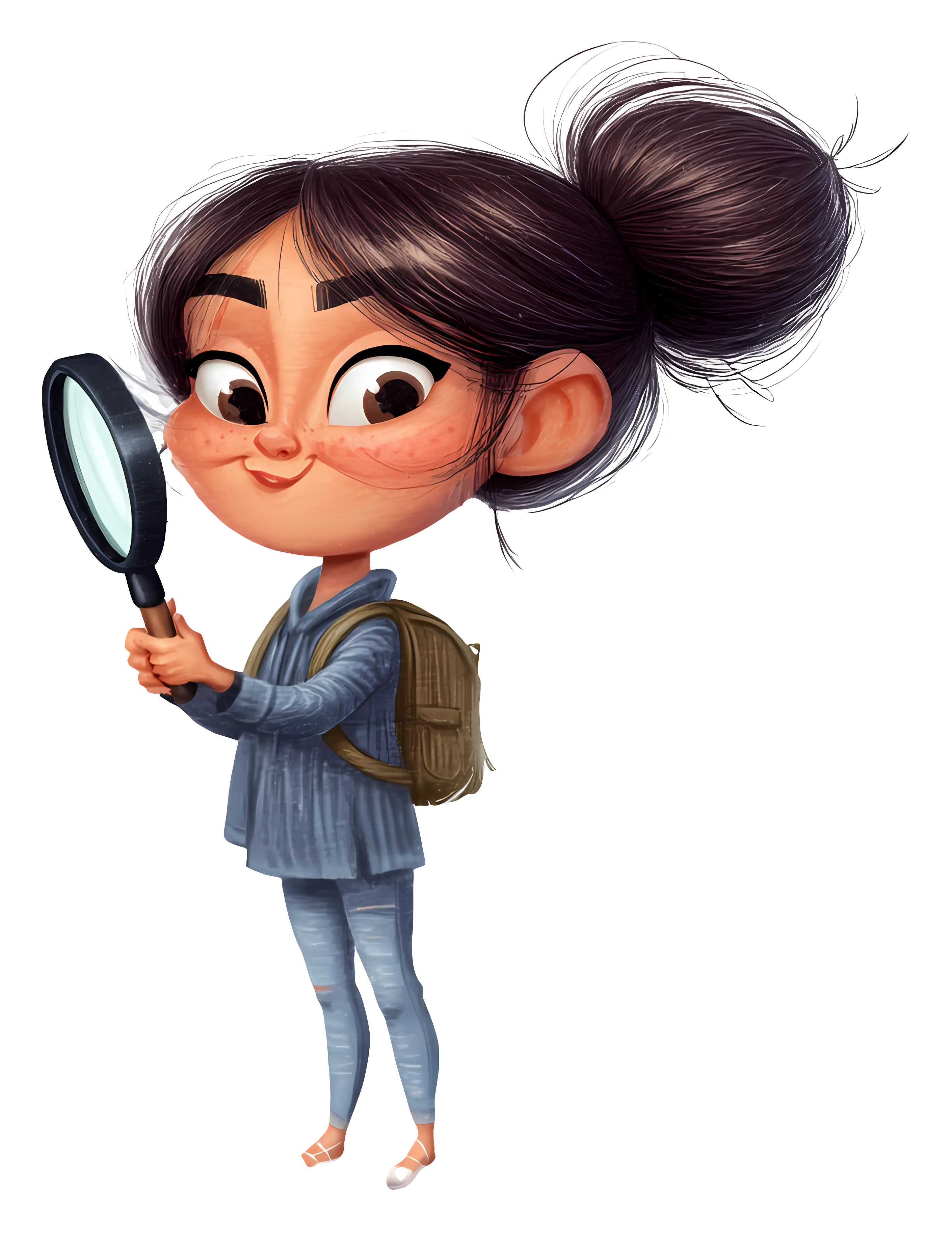 Girl with Magnifying Glass Character