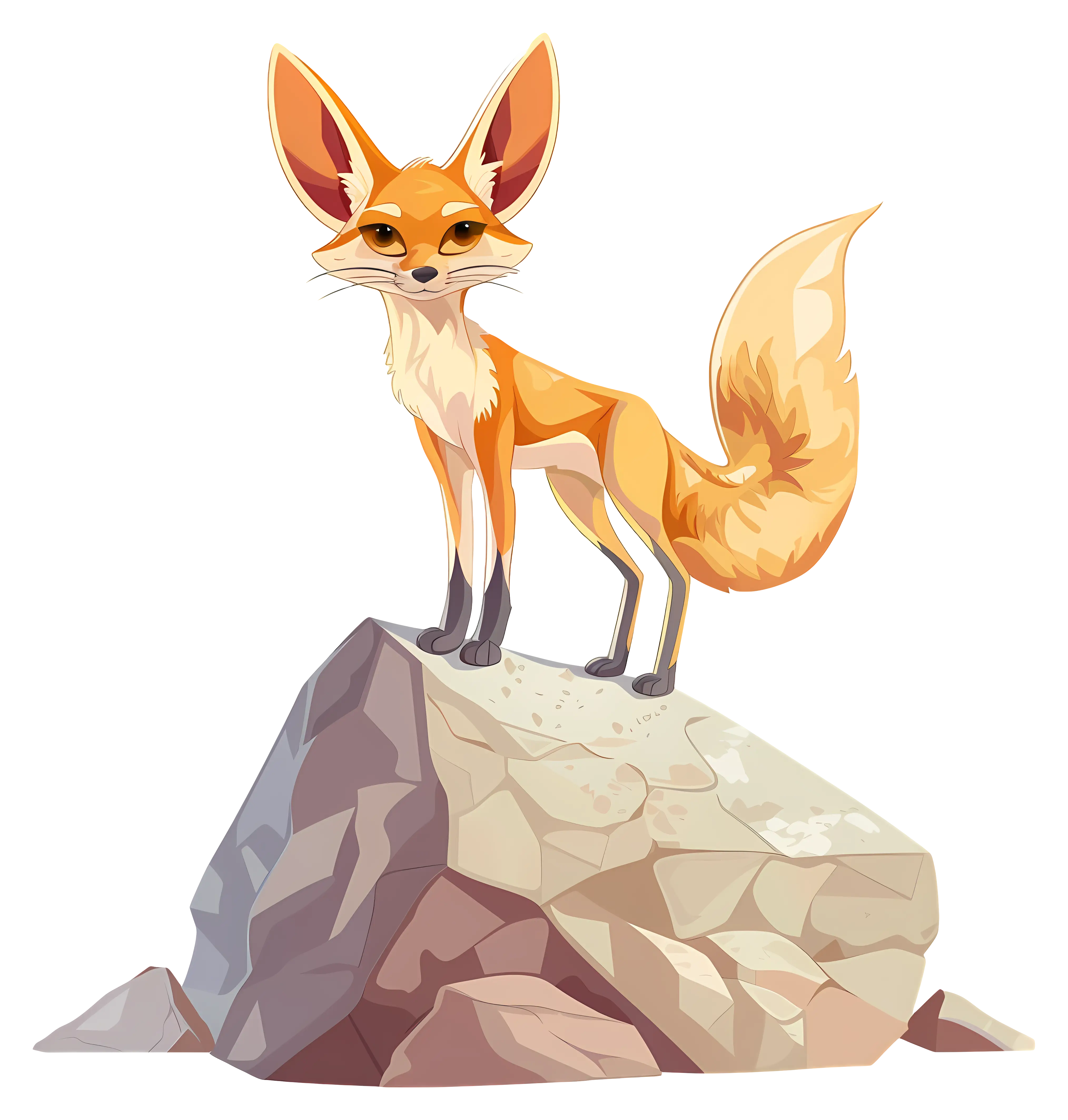 Fennec Fox Standing on a Rock Illustration