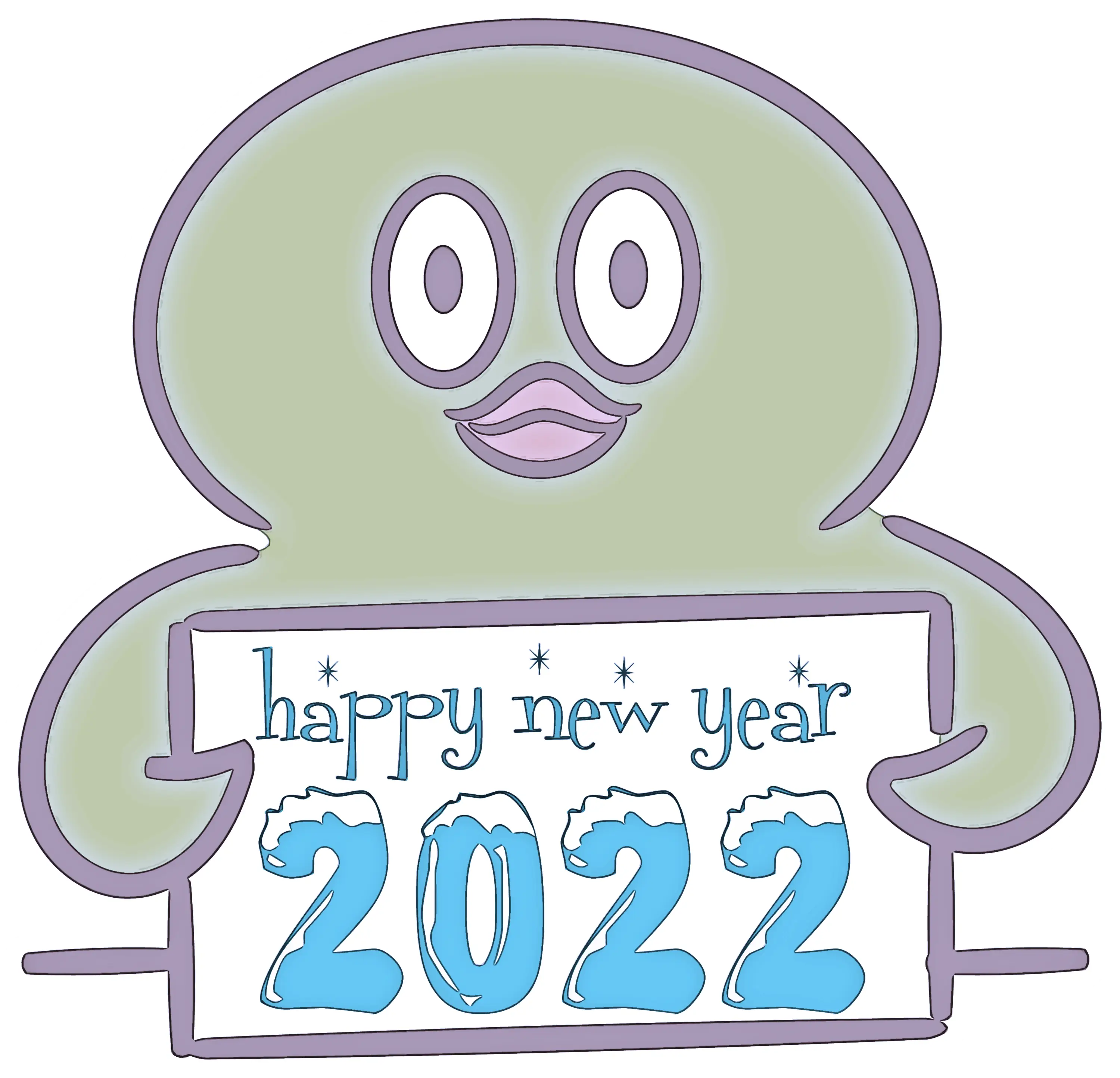 Cartoon Character Holding &#039;Happy New Year 2022&#039; Sign