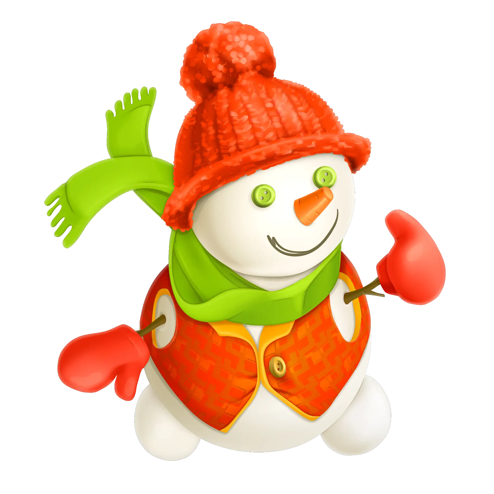 Cheerful Snowman Wearing a Red Hat and Scarf