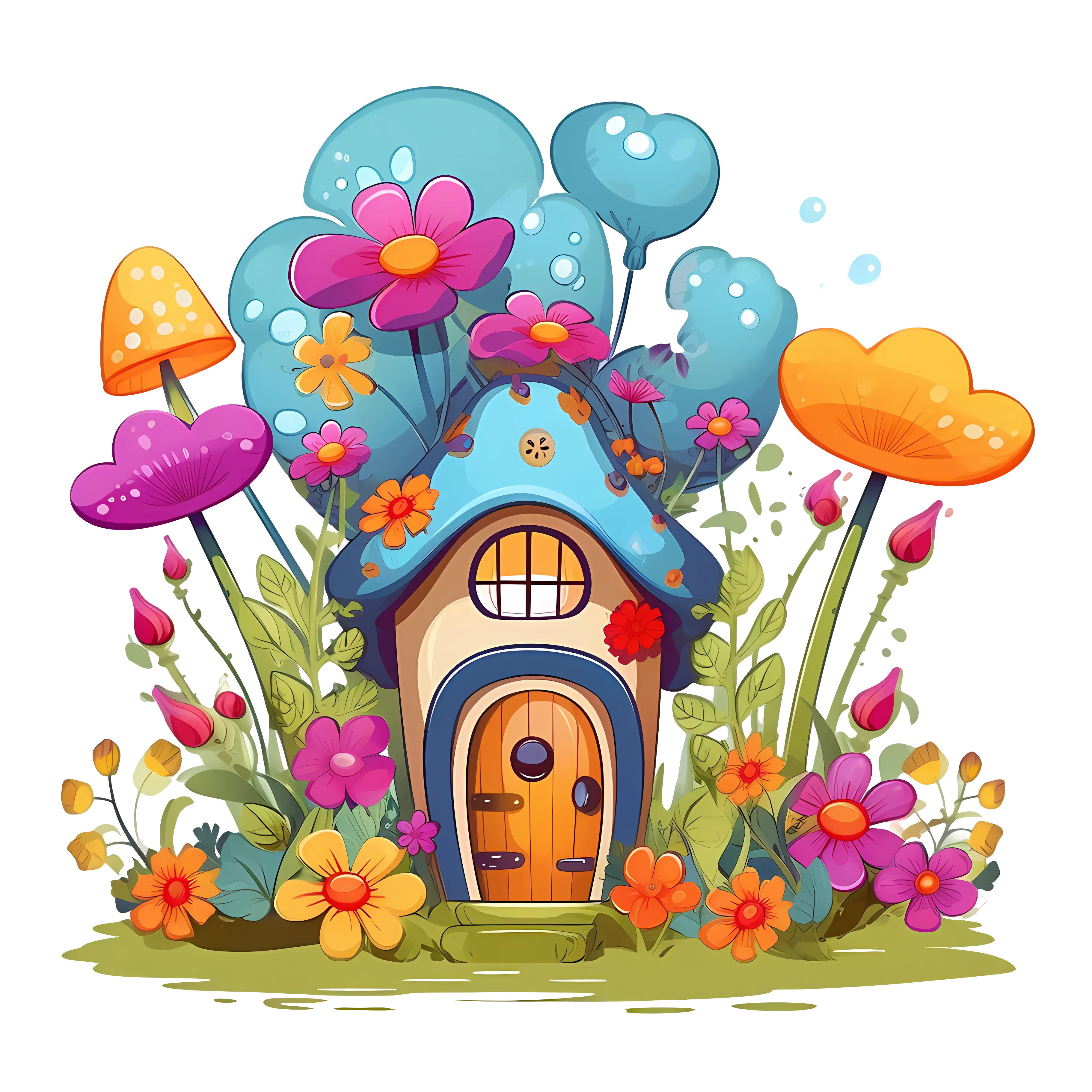 Small Cute Doodle House with Flowers