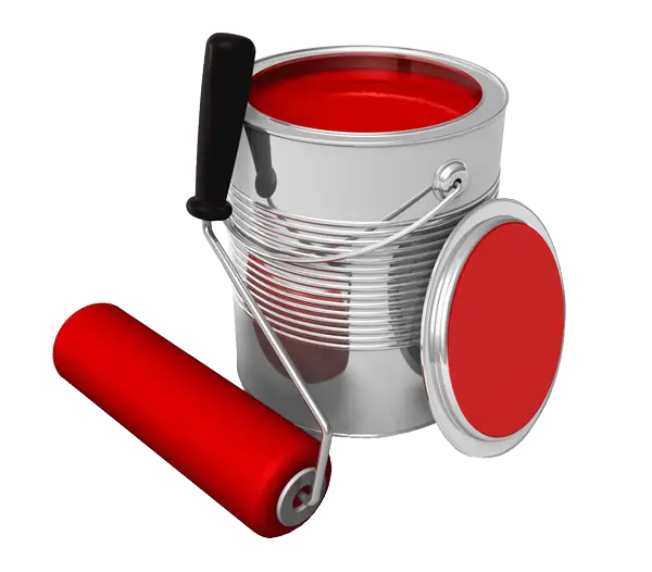 Red Paint Can with Roller for Home Improvement