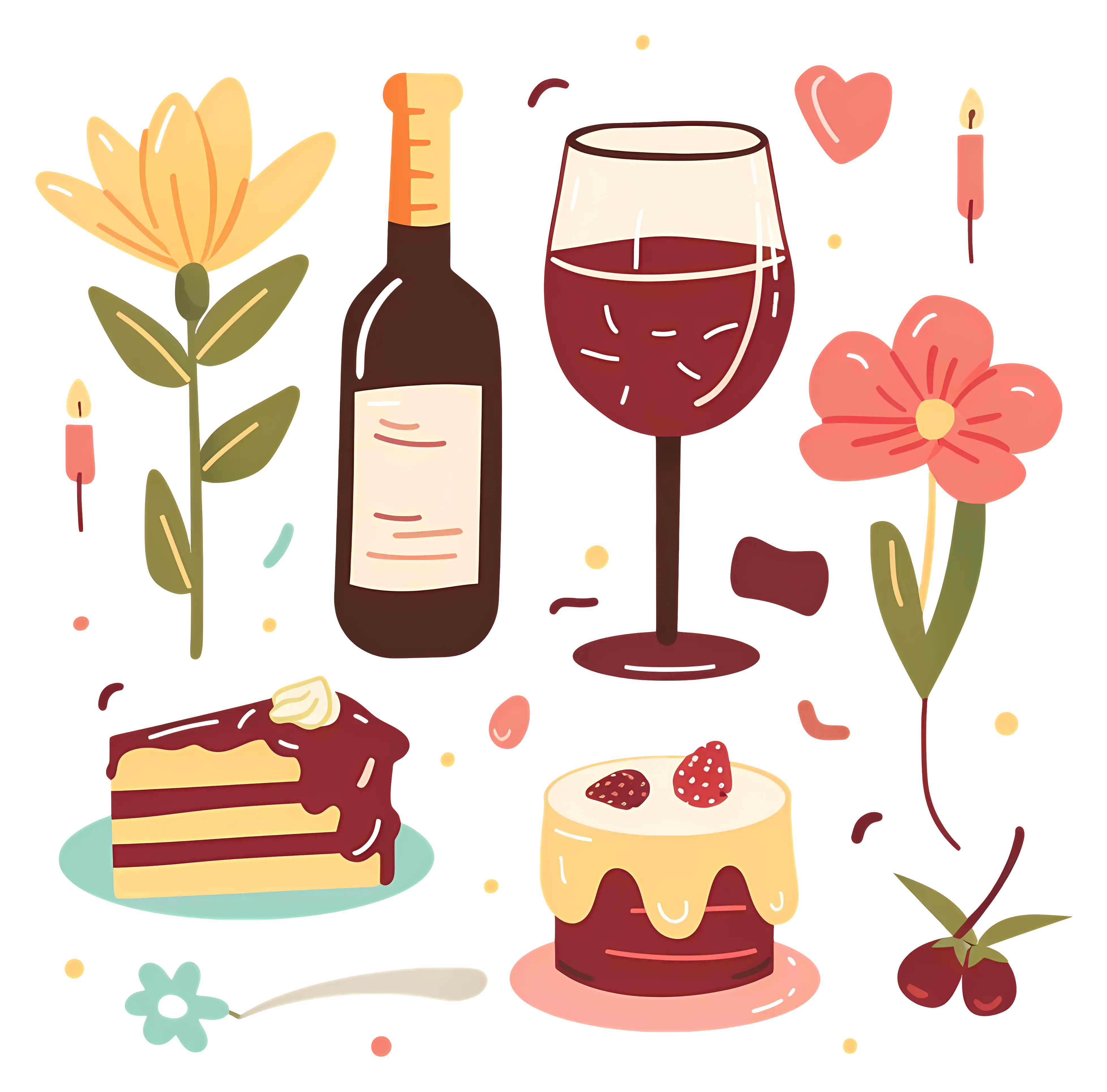 Wine and Dessert Illustration
