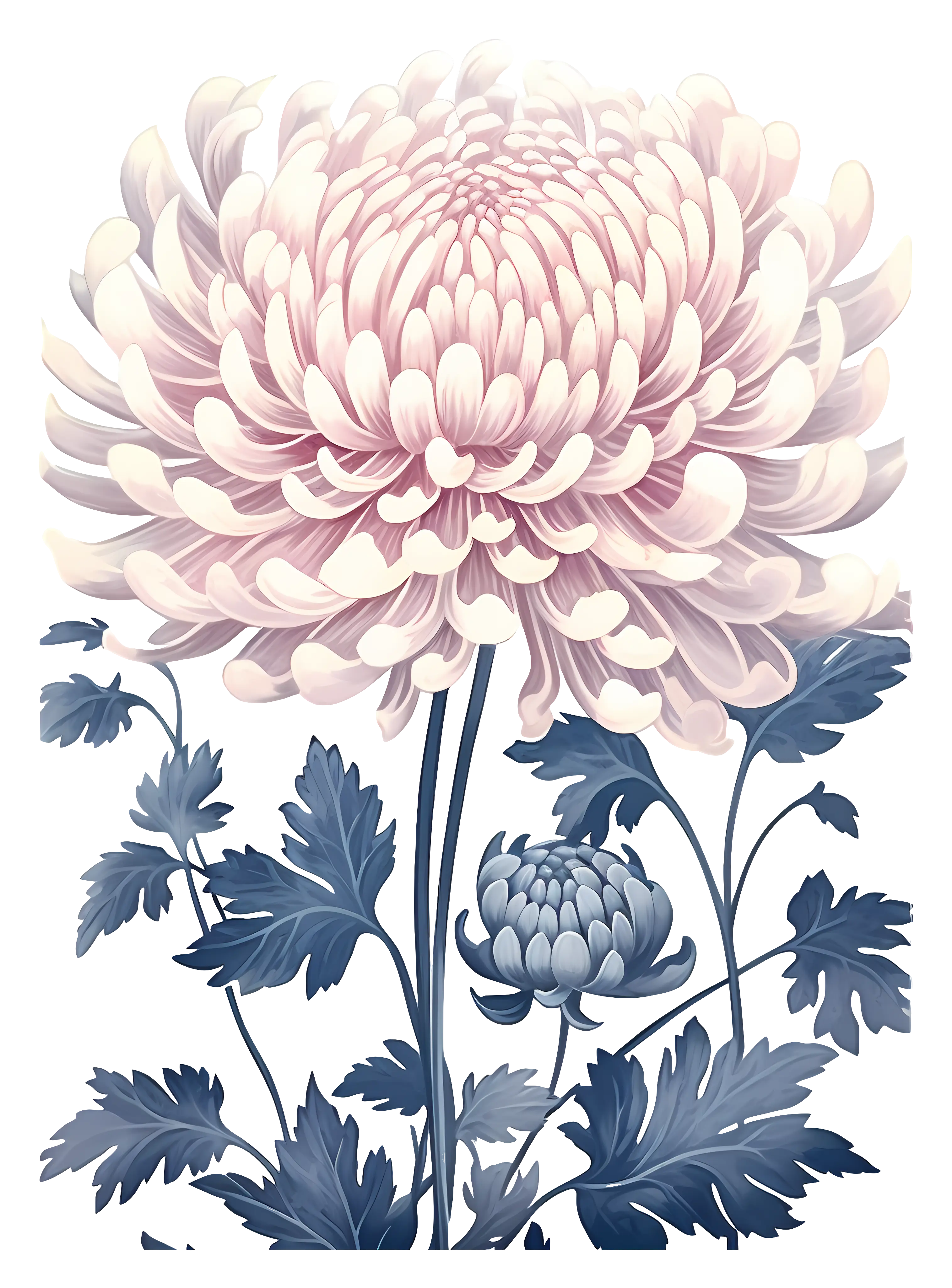 Pink Chrysanthemum with Blue Leaves