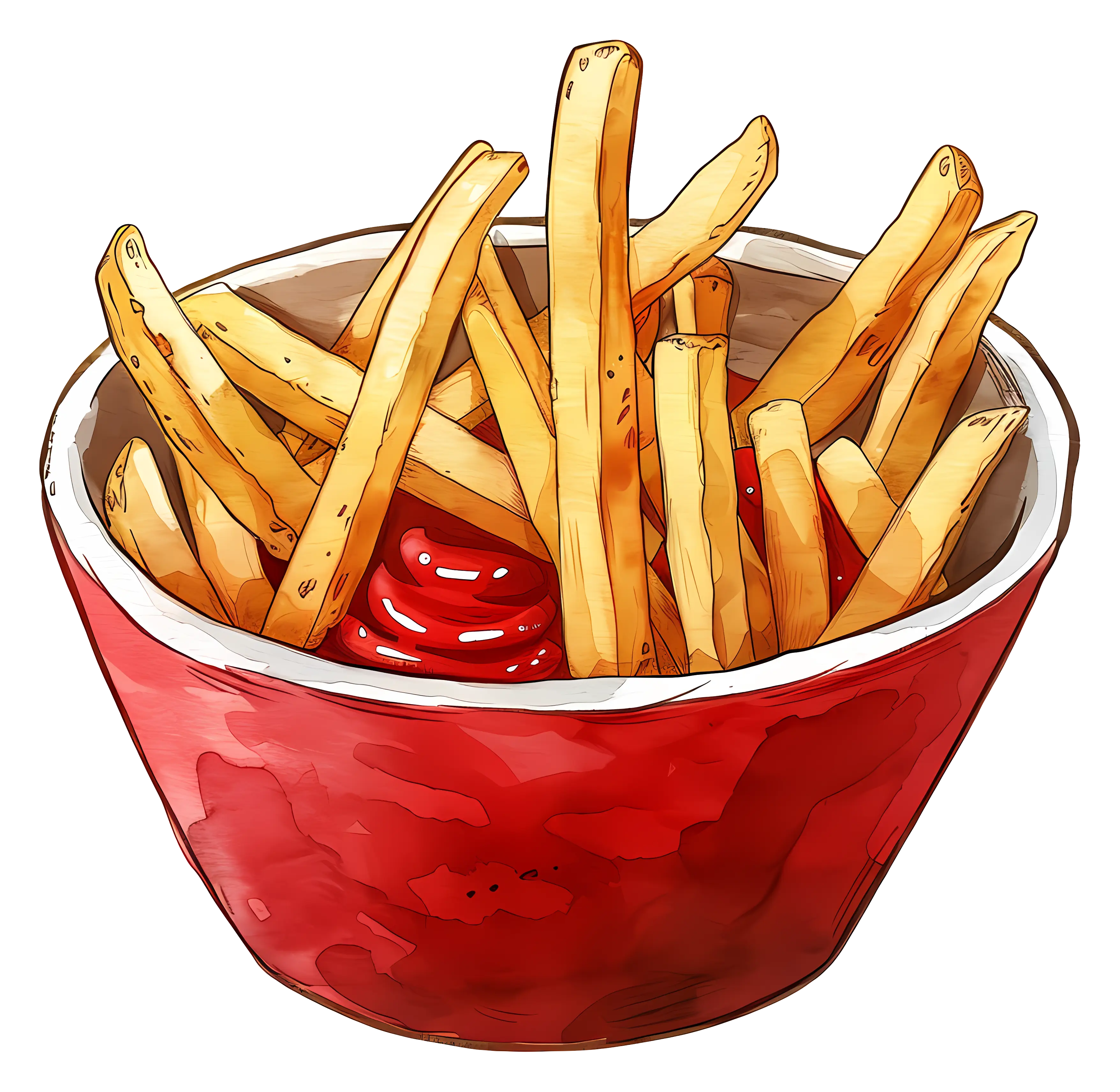 French Fries Bowl with Ketchup Illustration