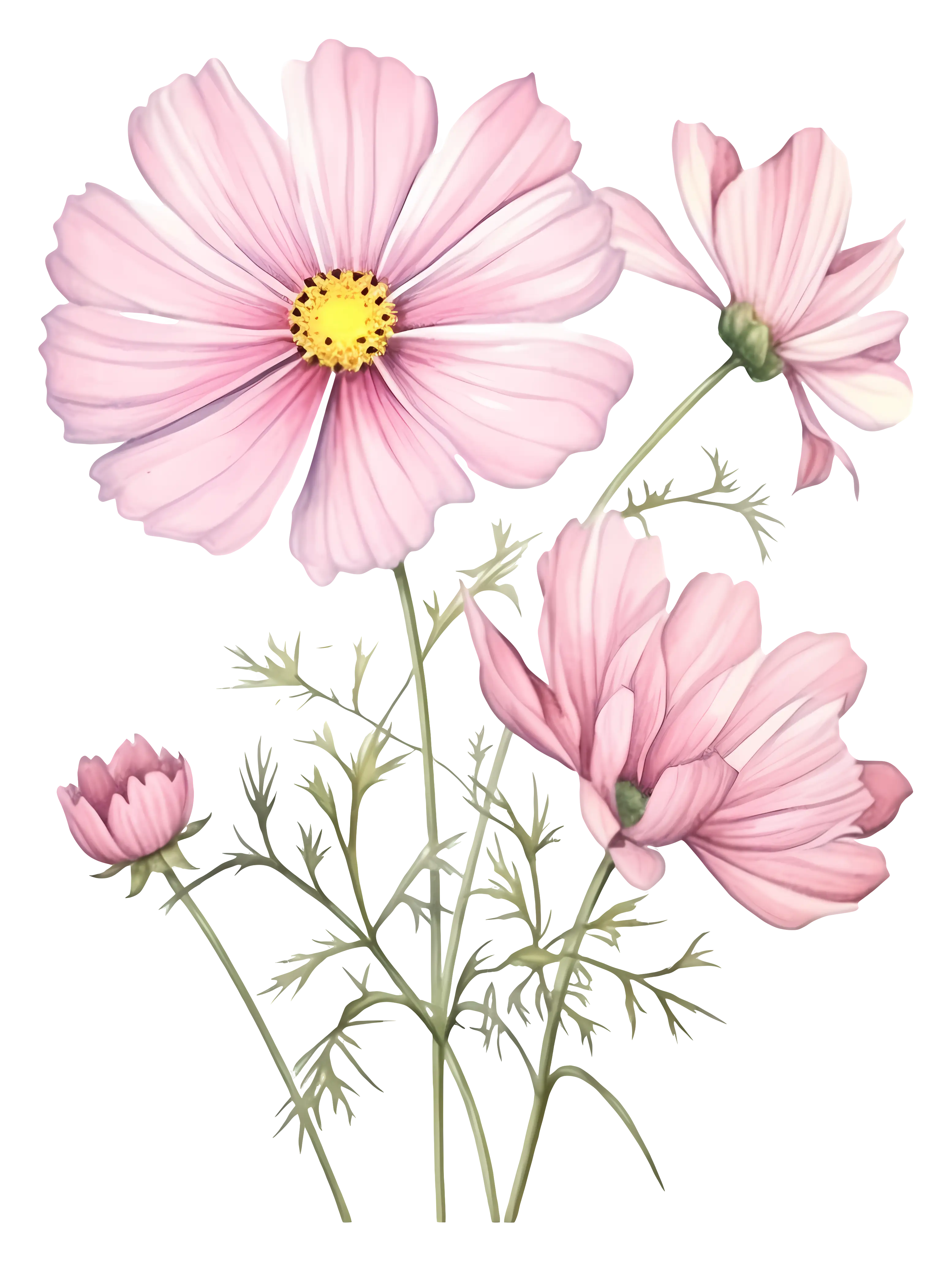 Delicate Pink Cosmos Flowers Illustration