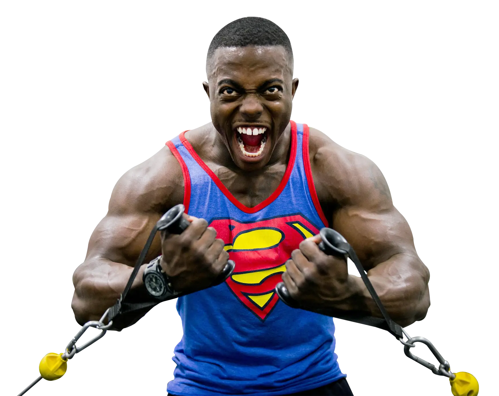 Bodybuilder in Superman Tank Top