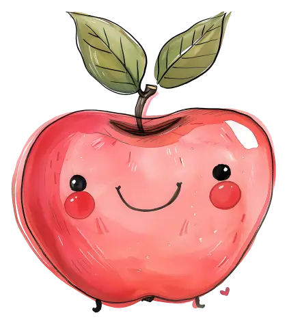 Cartoon Apple with Cute Smiling Face