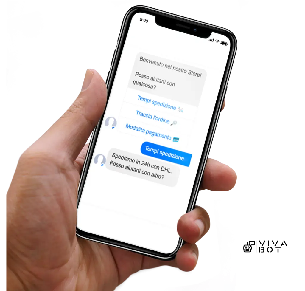 Hand Holding Smartphone with Chat Interface