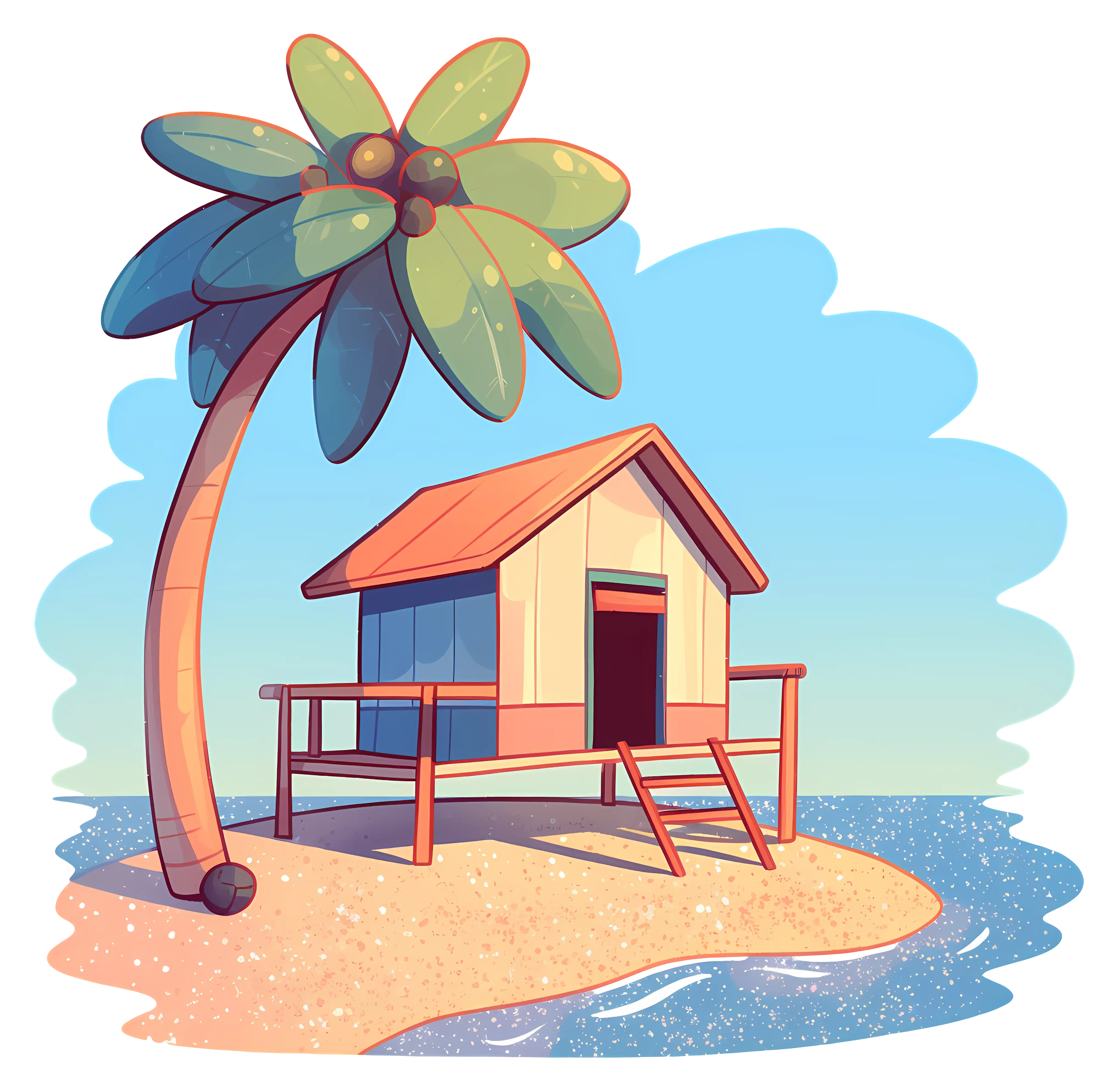 Beach House under a Palm Tree