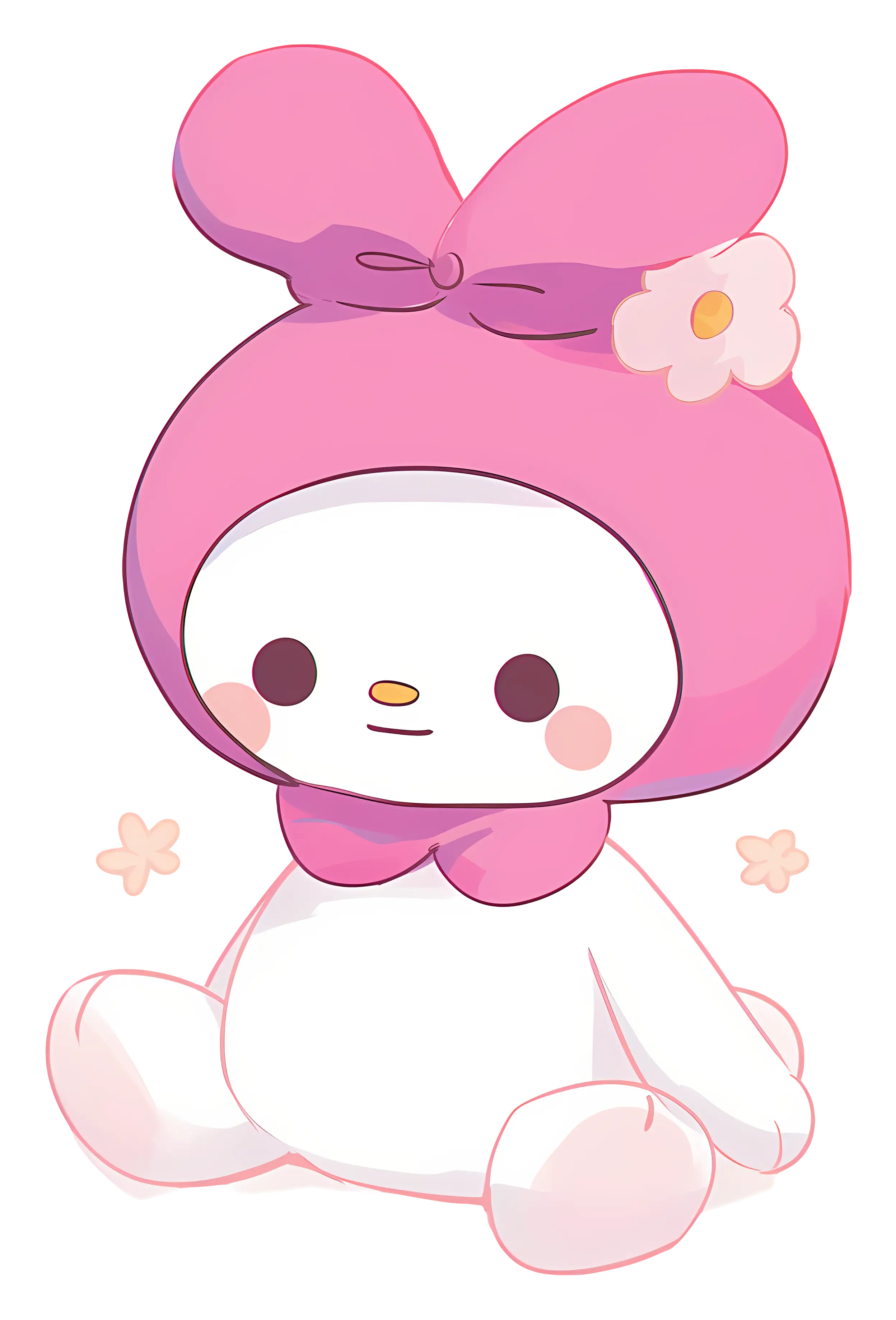 Pink Cartoon Character with Bow and Flower