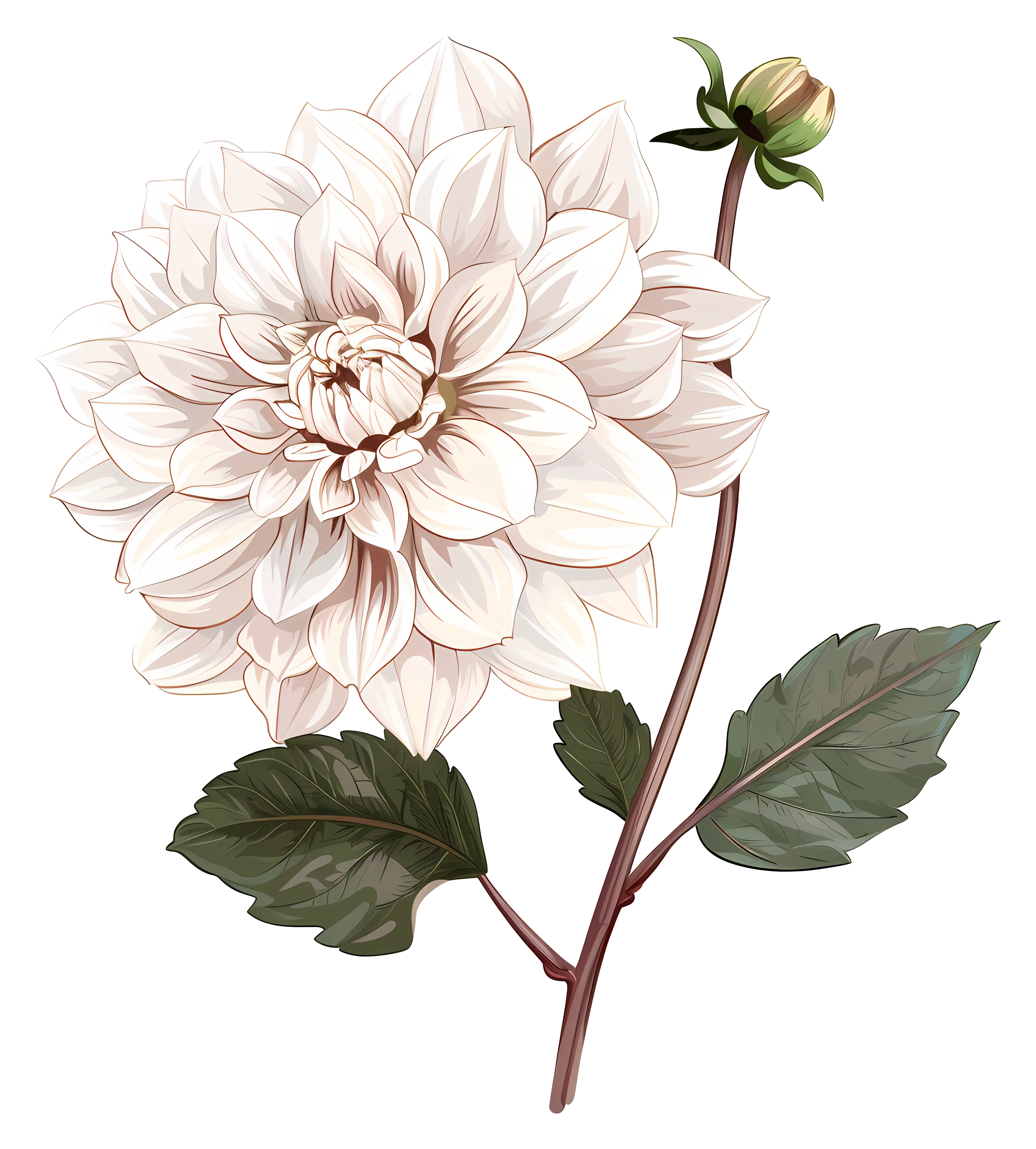 Captivating White Dahlia Flower Illustration