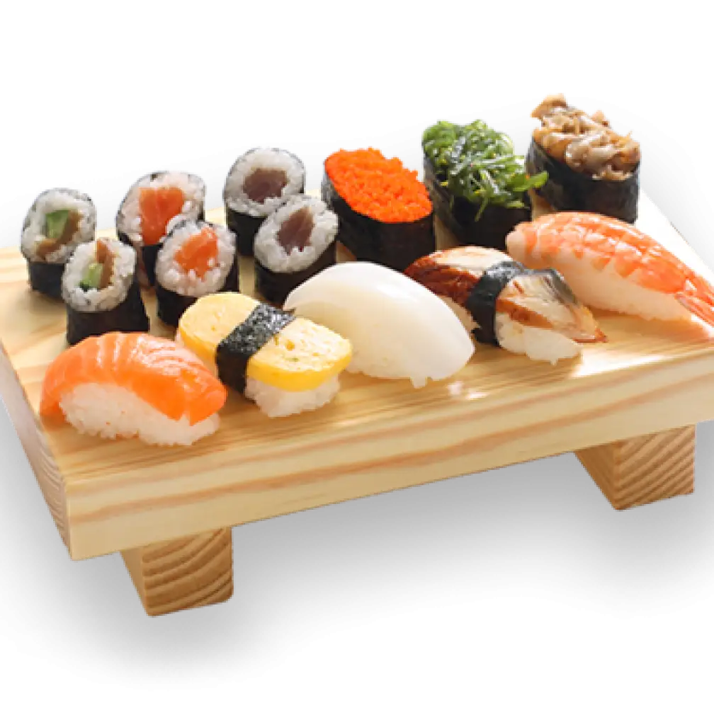 Assorted Sushi on Wooden Platter
