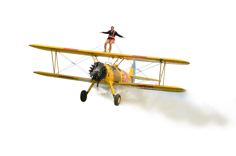 Yellow Biplane with Stunt Performer