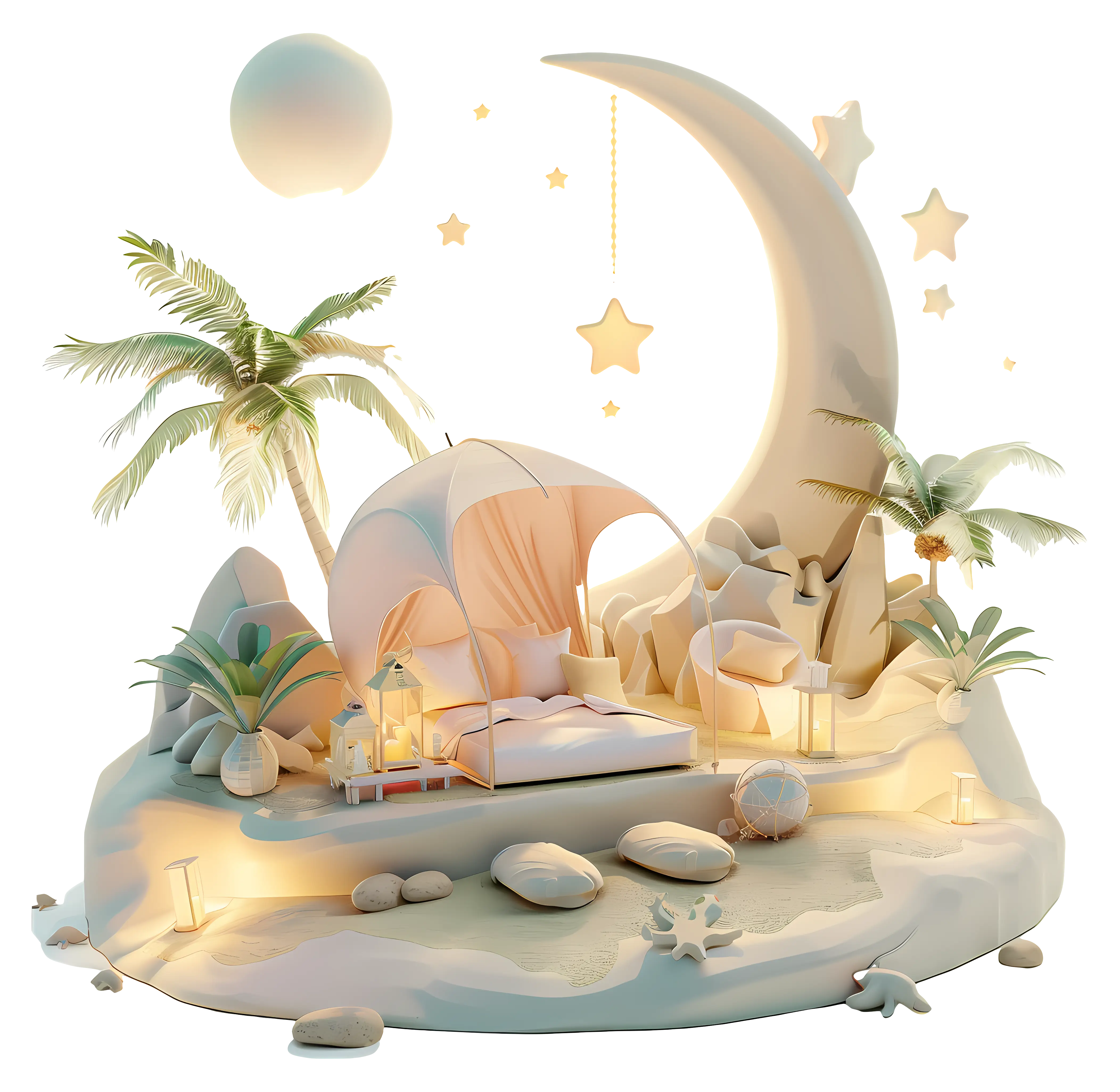 Dreamy Bed with Moon and Stars