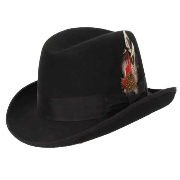 Black Fedora Hat with Feather Detail