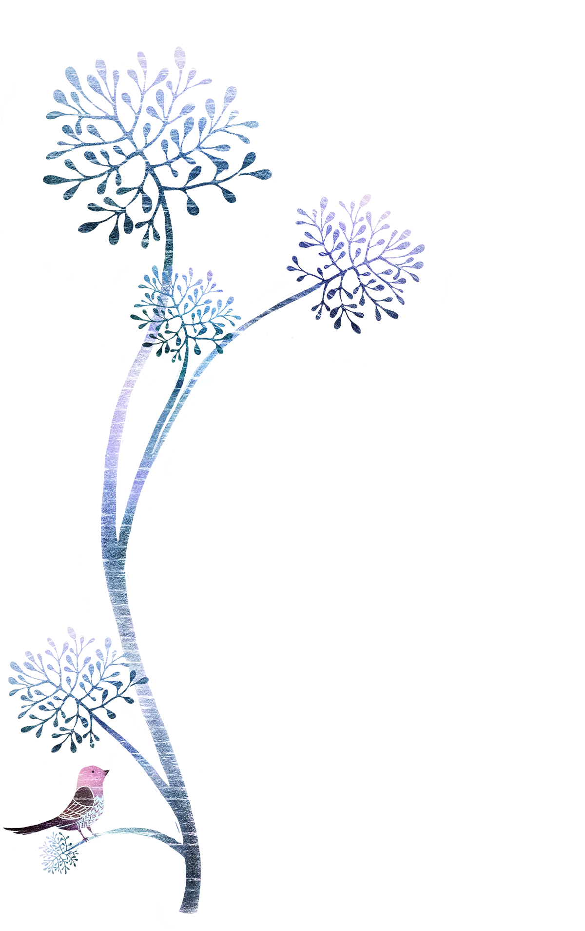 Blue Flower Branch with Leaves