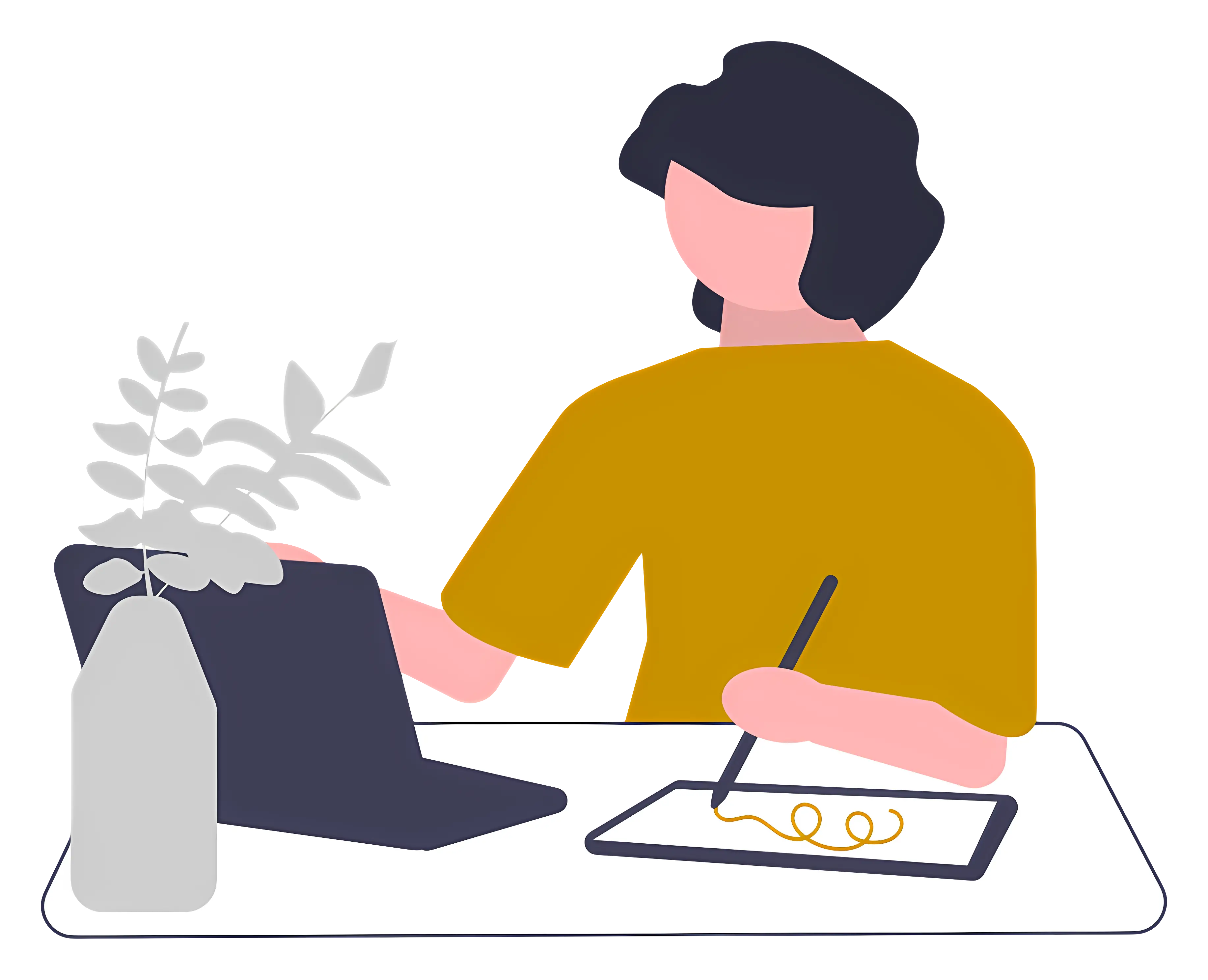 Person Working on Laptop and Drawing