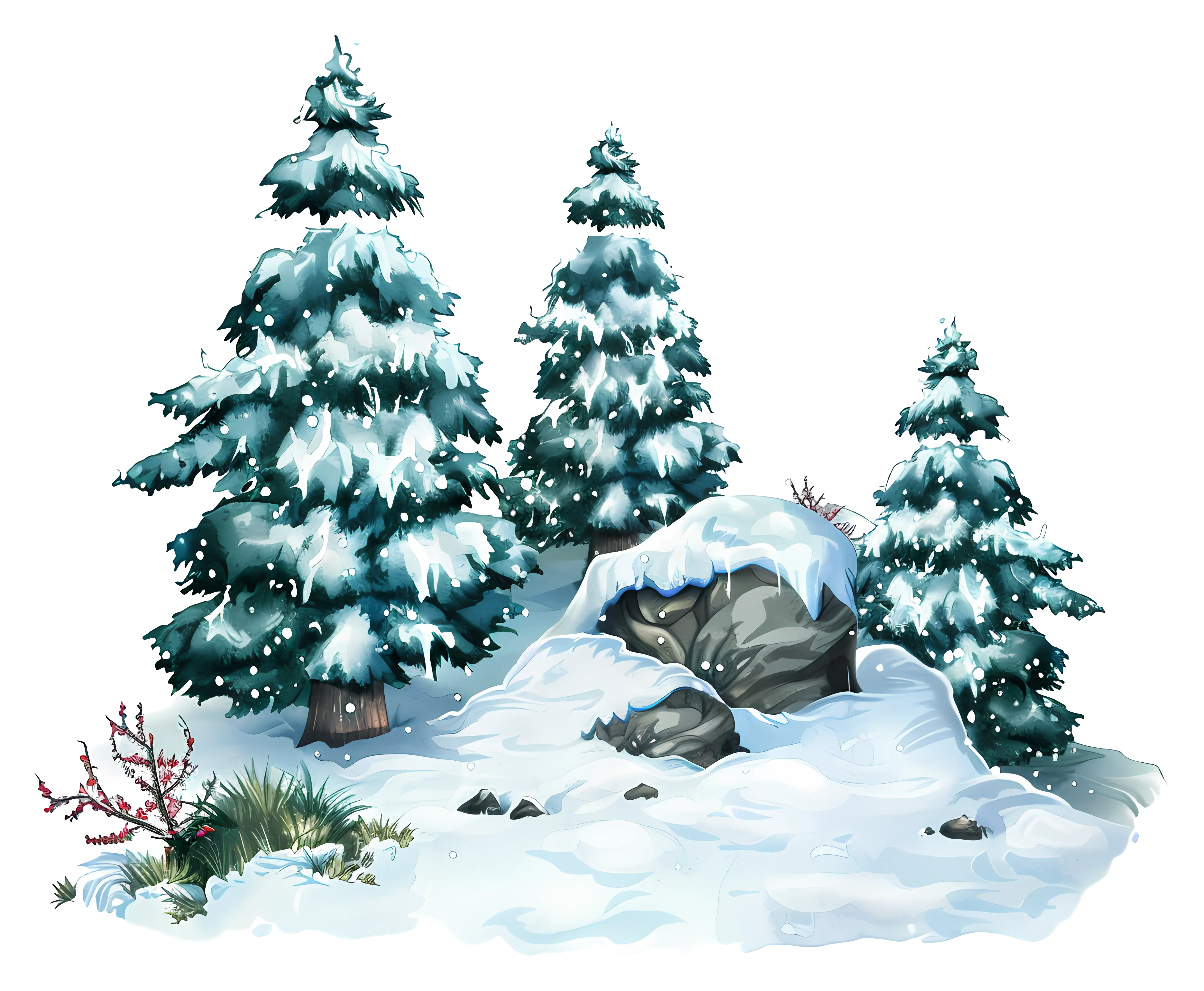 Snowy Pine Trees in Winter Landscape