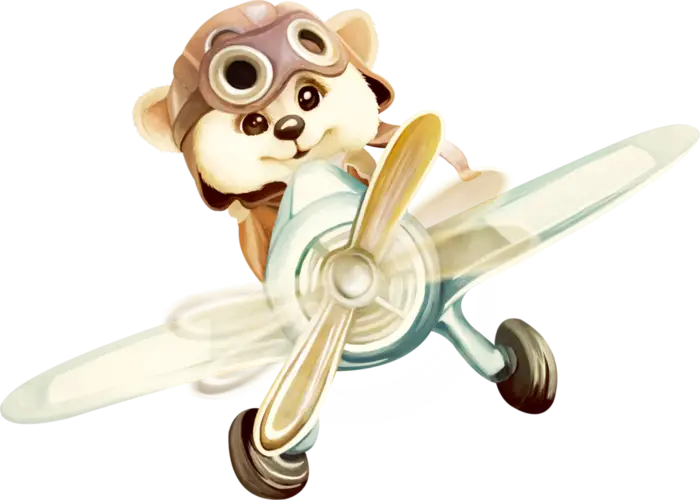 Cartoon Teddy Bear Pilot on Airplane Illustration
