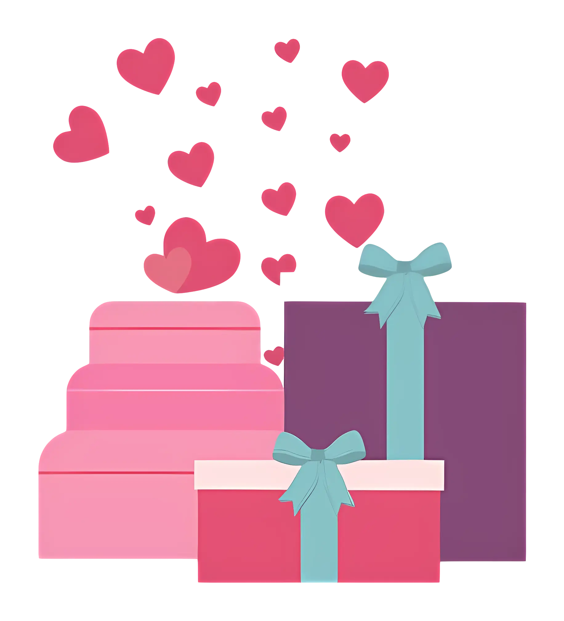 Gift Boxes with Hearts and Ribbons
