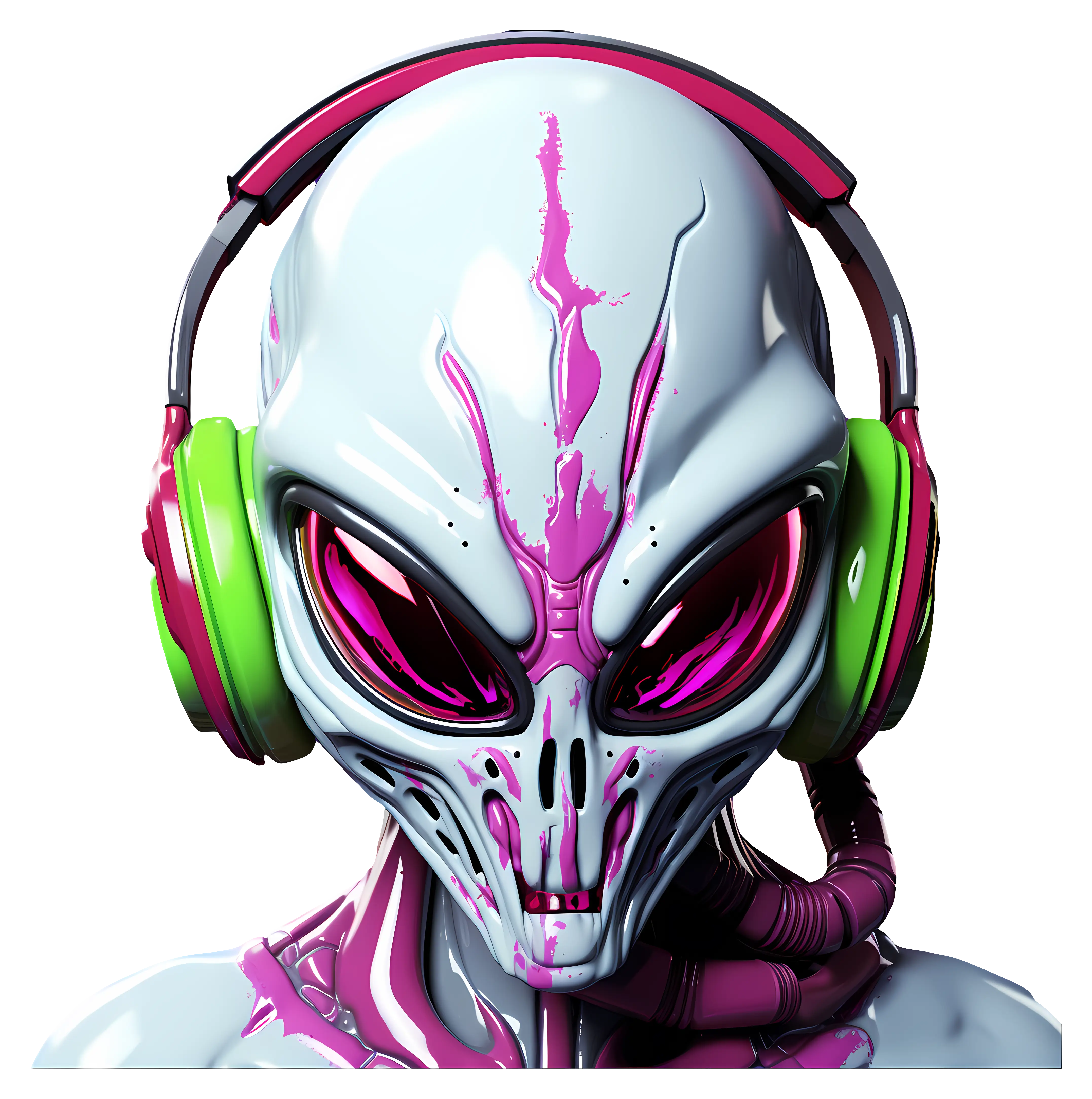 Alien with Green and Pink Headphones