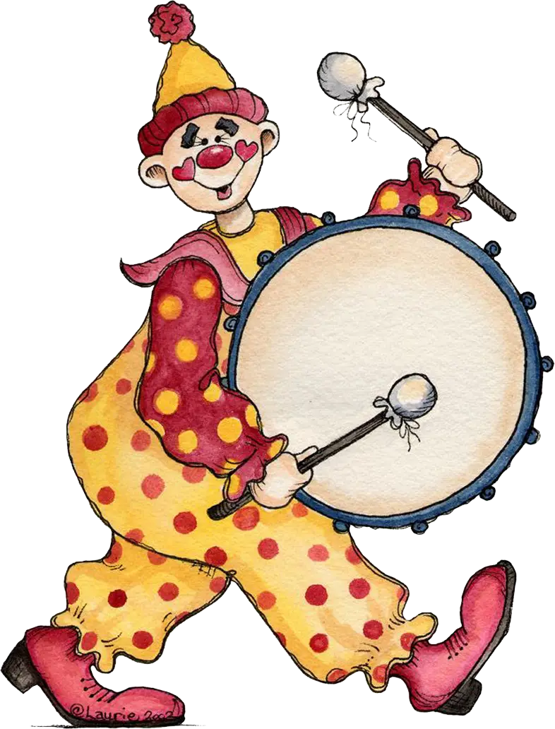 Cheerful Clown Playing Drum Illustration