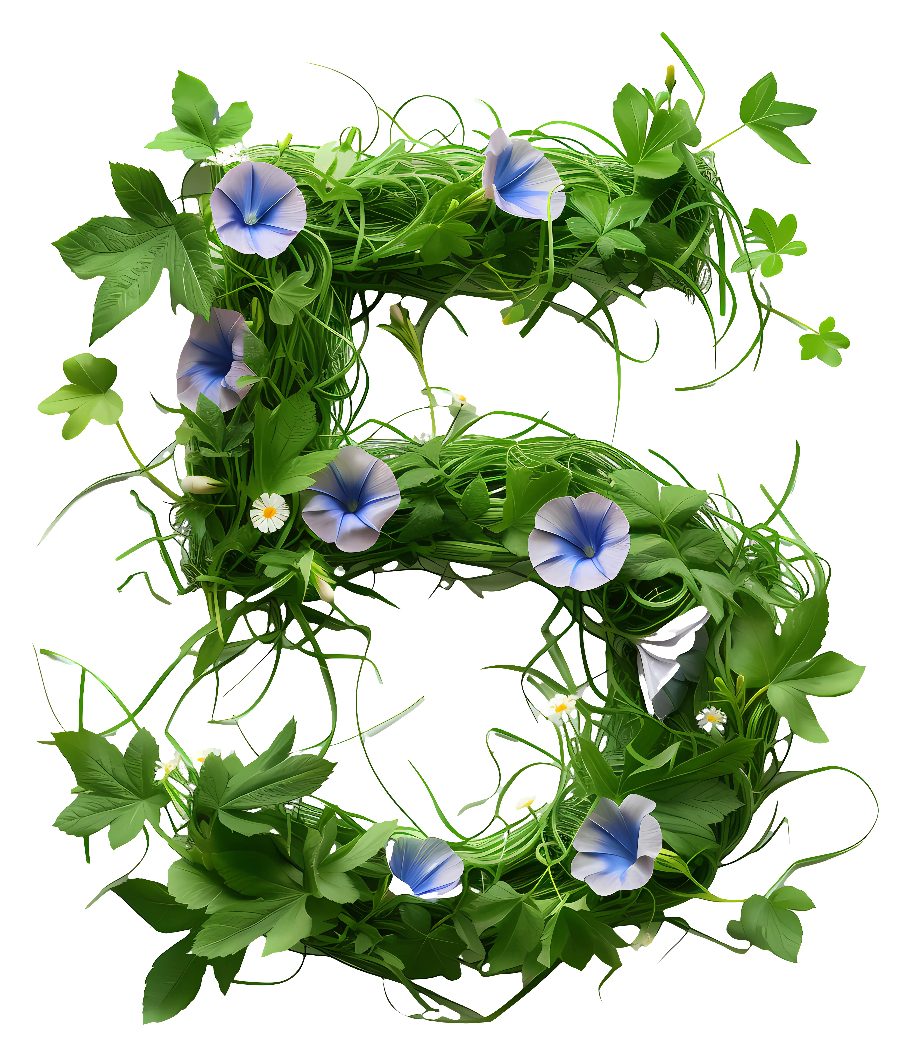 Number 5 Designed with Green Foliage and Flowers