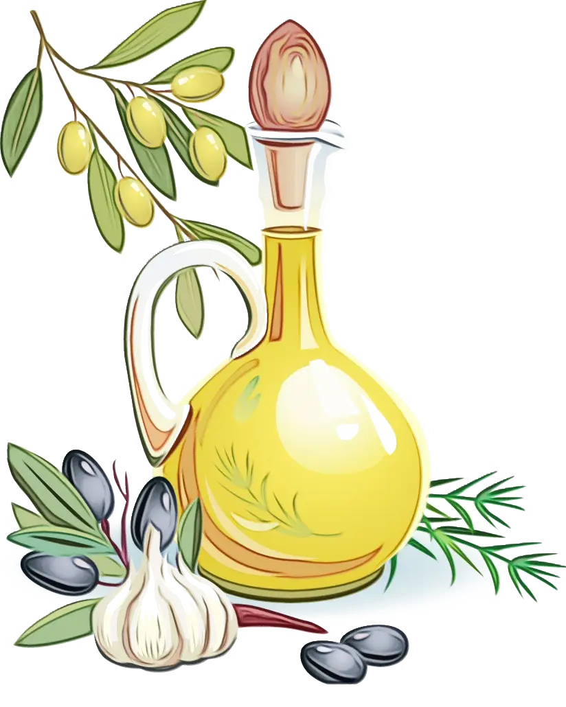 Olive Oil Bottle with Garlic and Olives