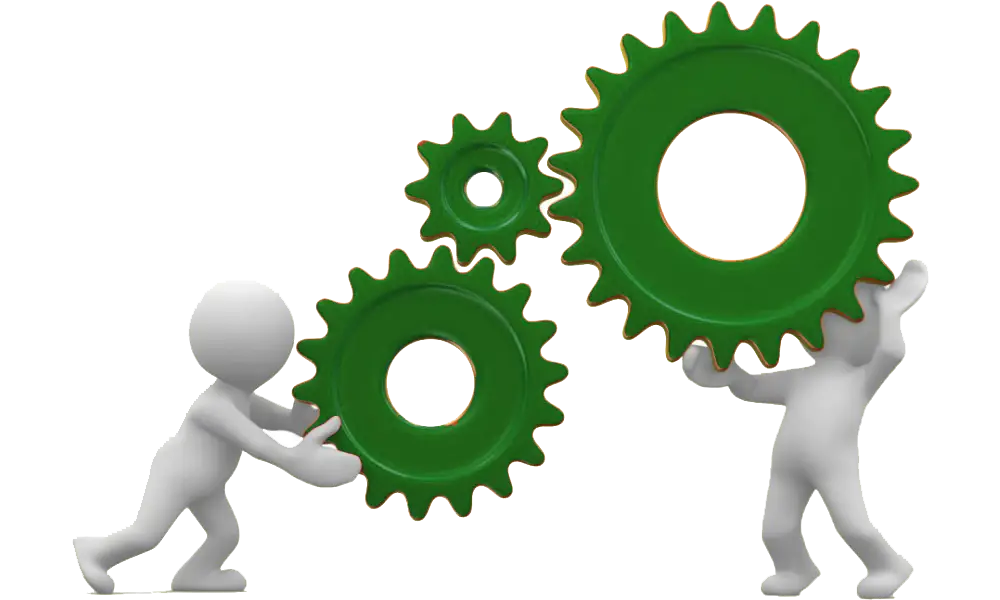 Teamwork Figures Holding Green Gears Illustration