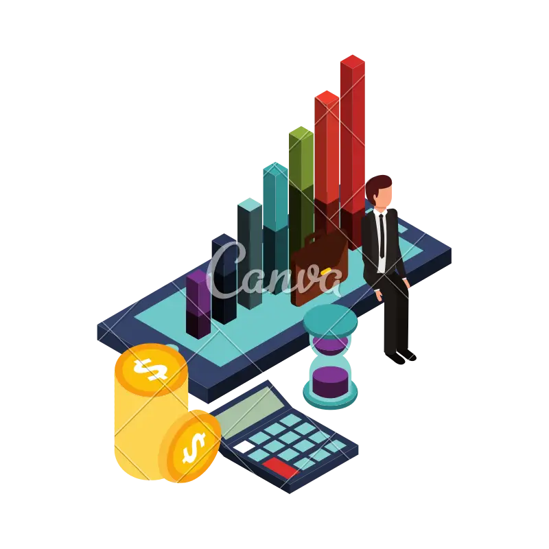 Business Graph with Calculator and Coins