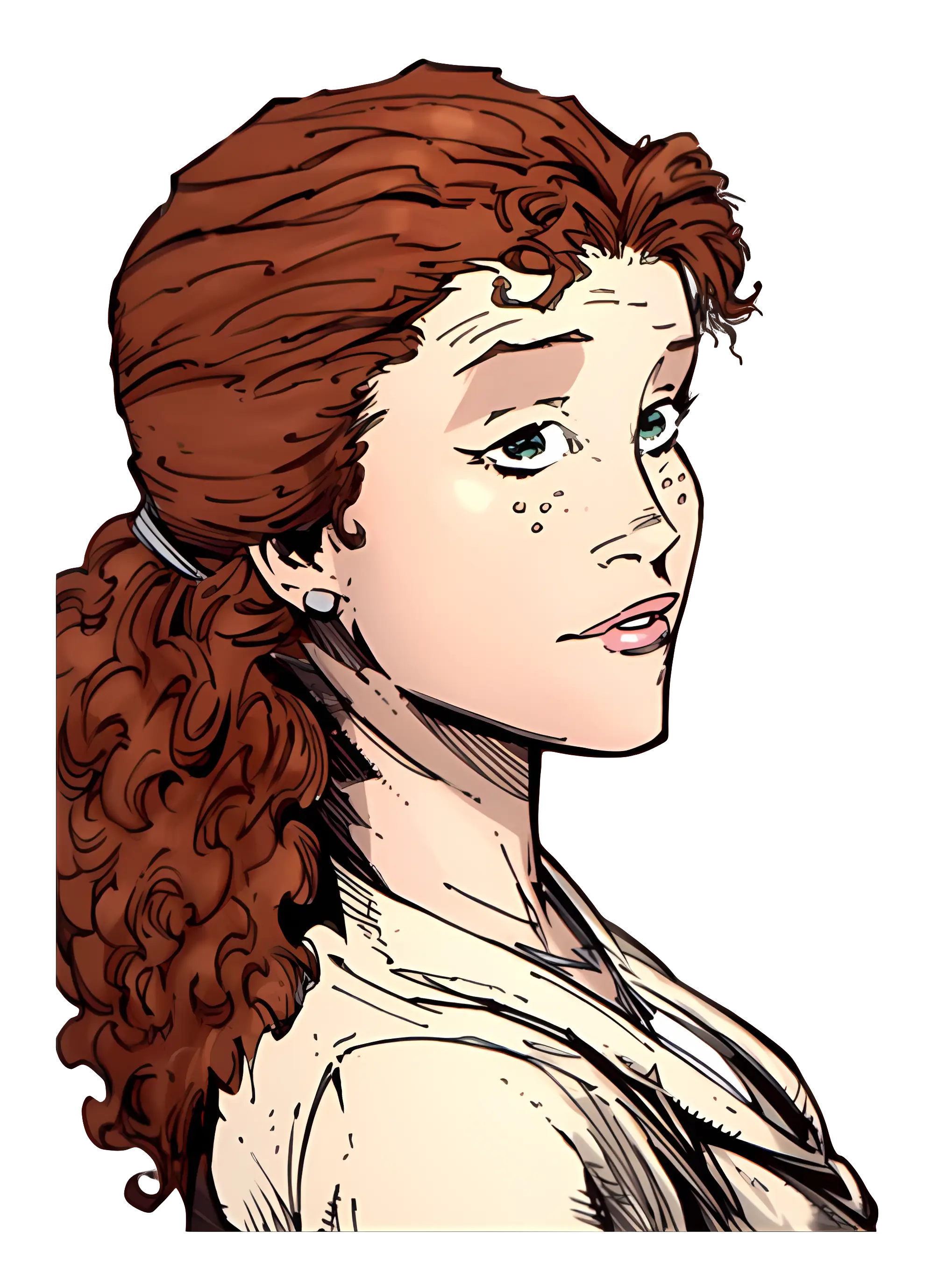 Comic Style Woman with Red Hair and Freckles