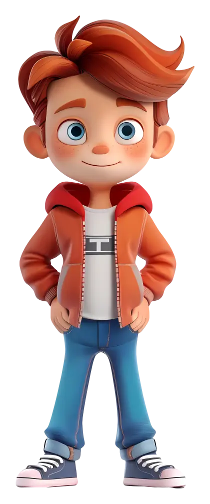 Cartoon Boy in Orange Jacket