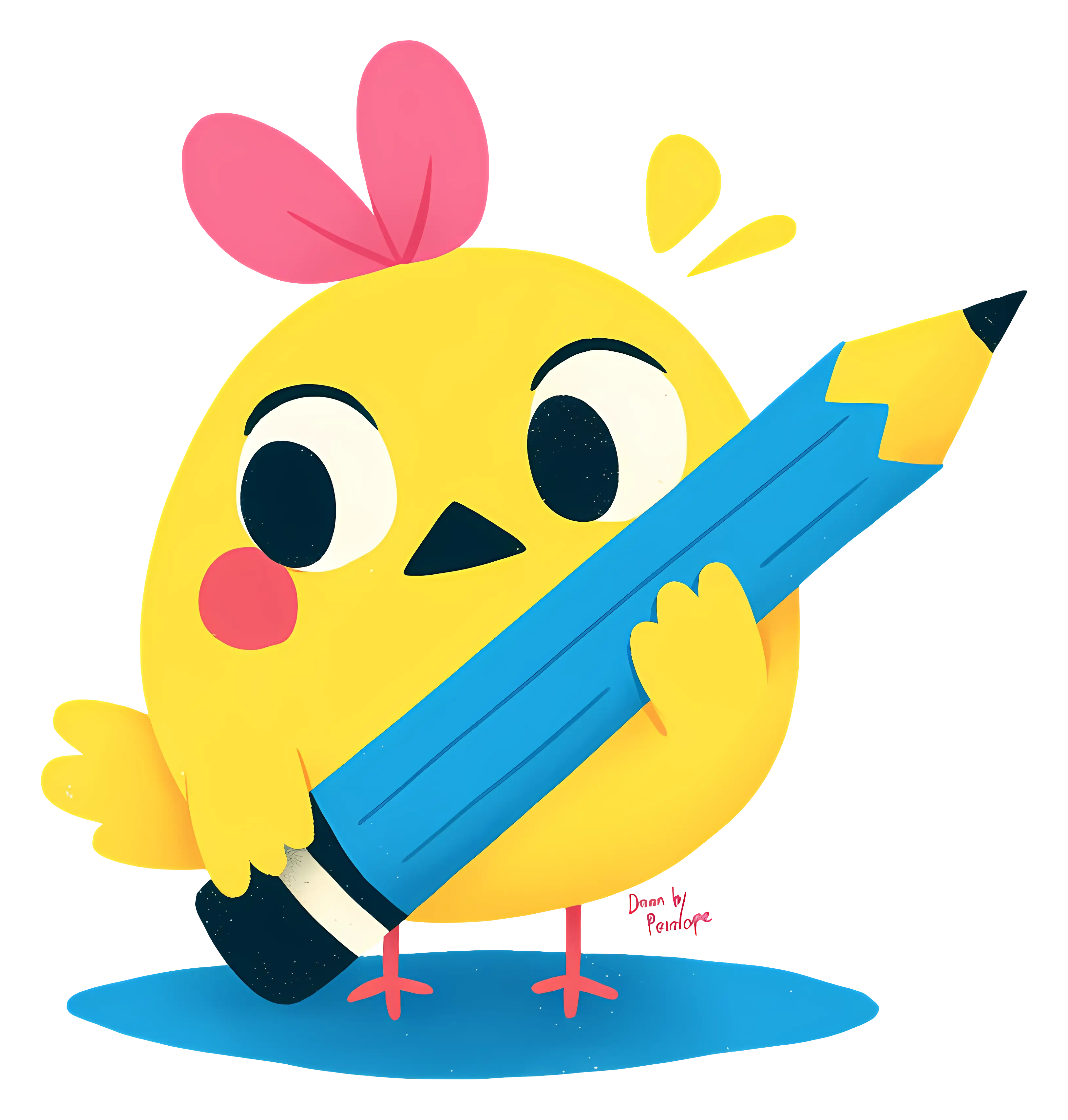 Cute Yellow Chick Holding a Pencil