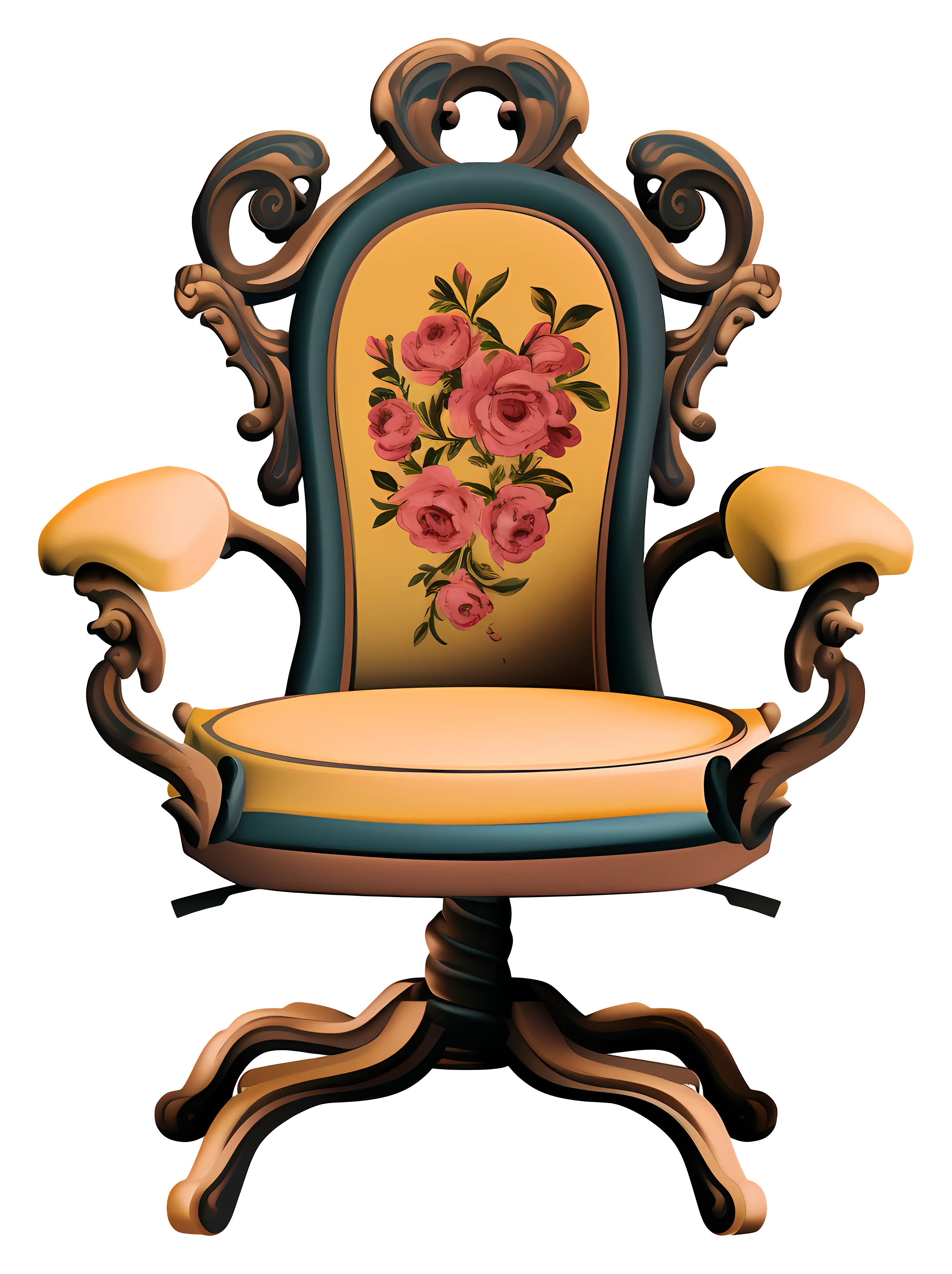 Floral Orange Decorative Chair