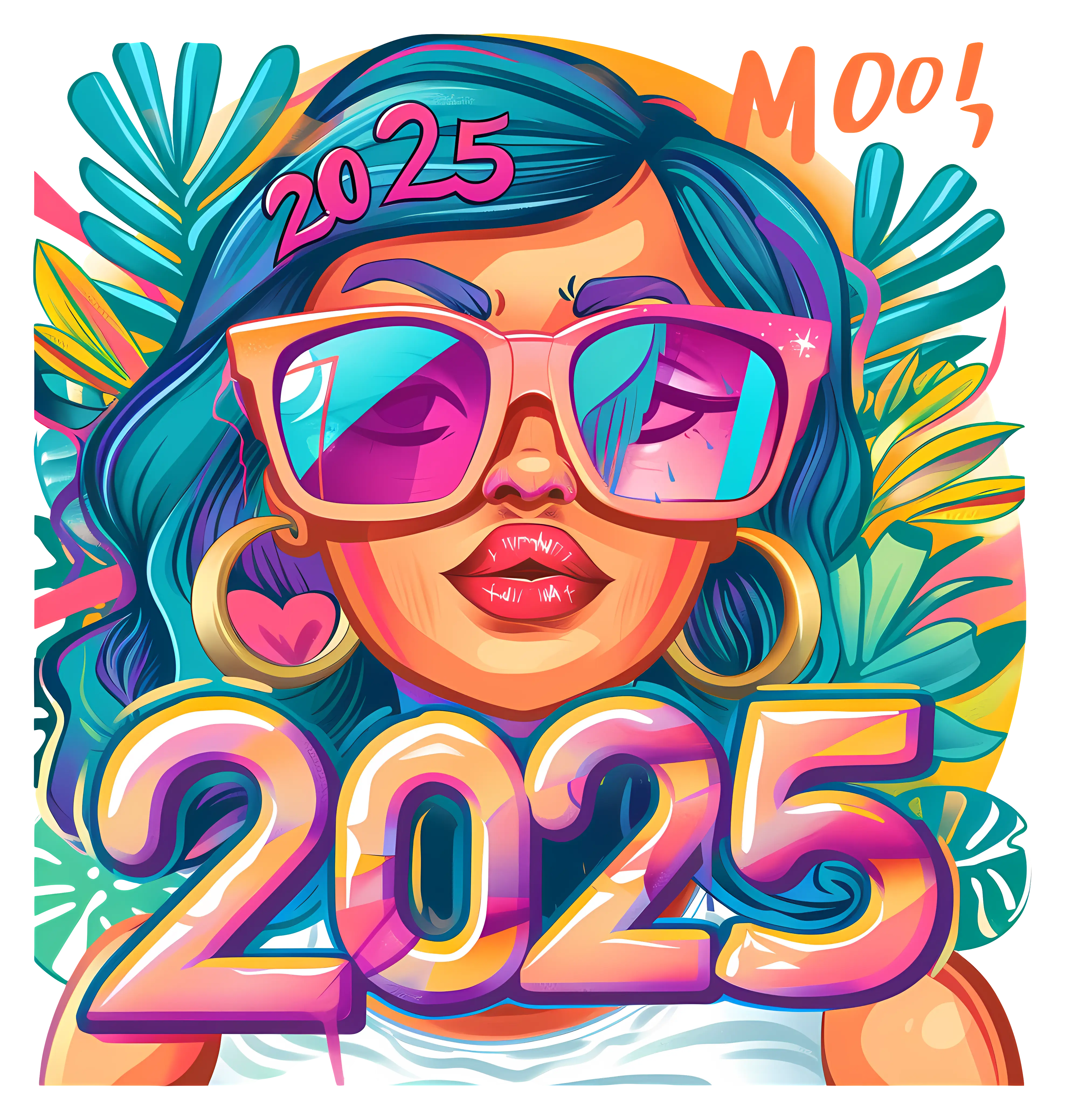 Colorful 2025 Illustration with Sunglasses