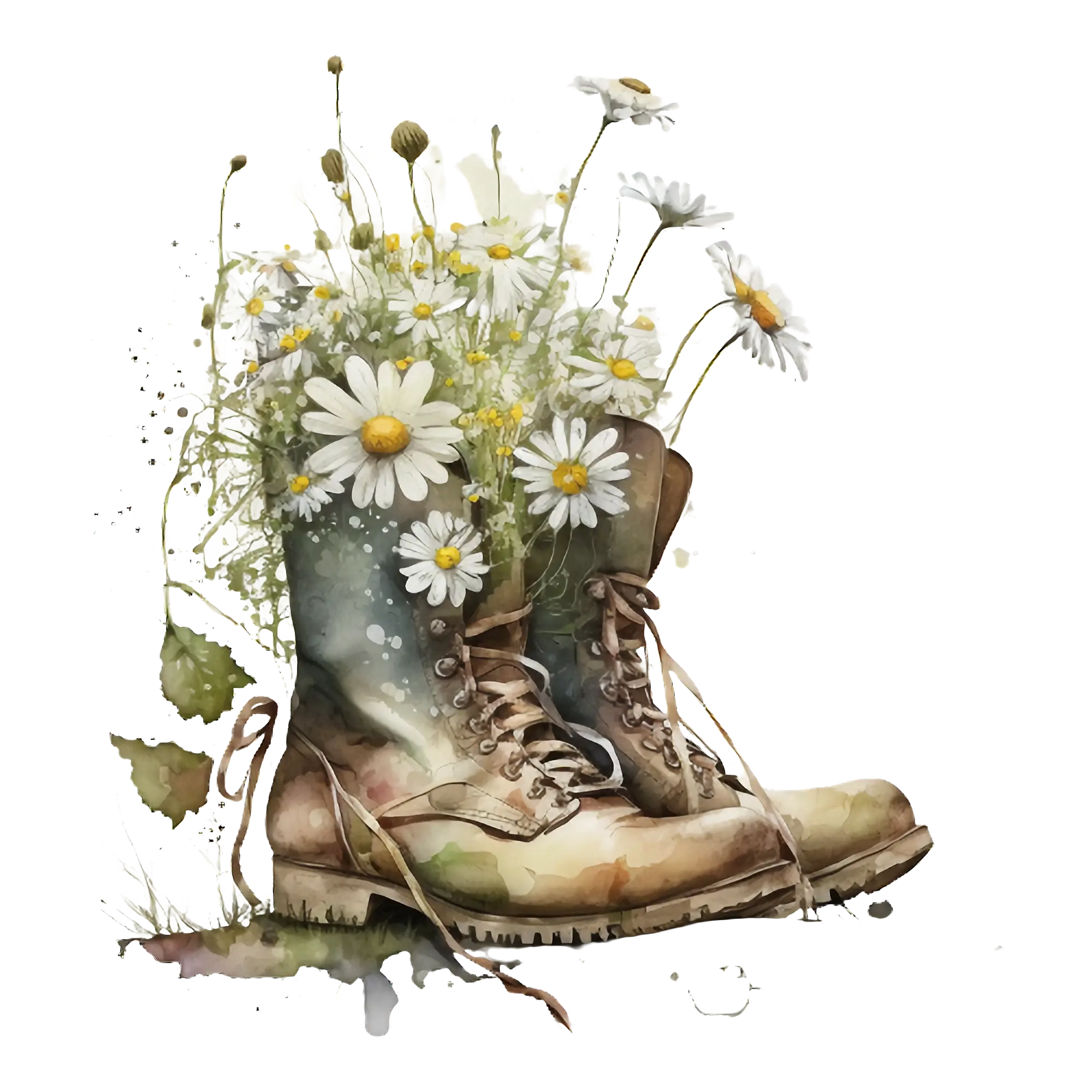 Rustic Boots with Blooming Daisies